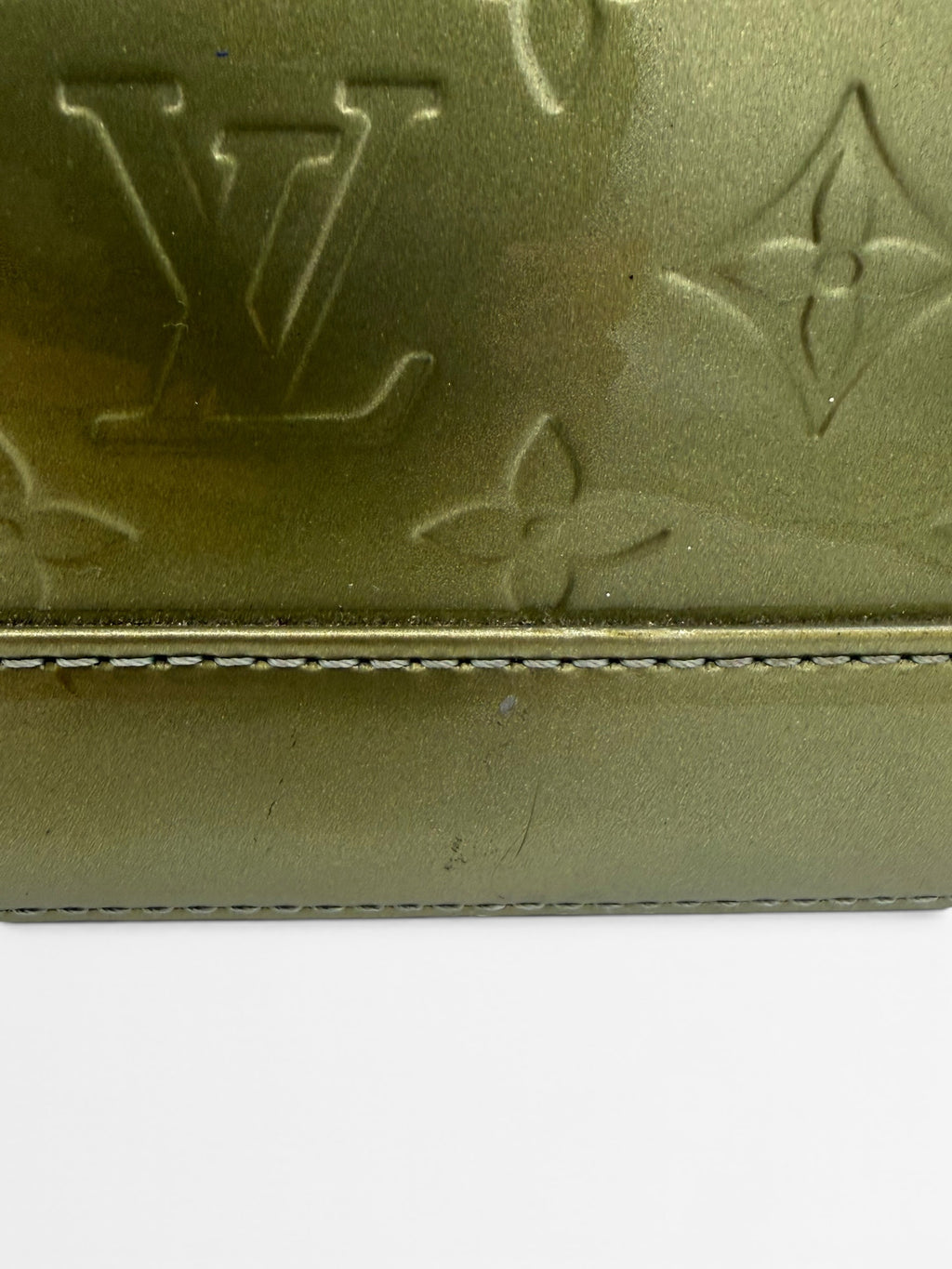 Louis Vuitton Alma PM Handbag Olive Green Monogram Patent Leather With Lock & Keys