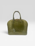 Louis Vuitton Alma PM Handbag Olive Green Monogram Patent Leather With Lock & Keys