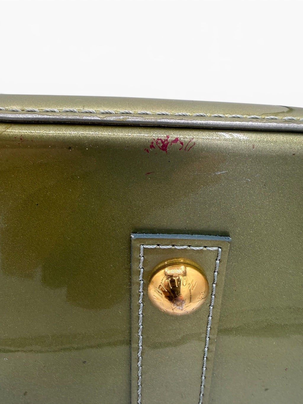 Louis Vuitton Alma PM Handbag Olive Green Monogram Patent Leather With Lock & Keys