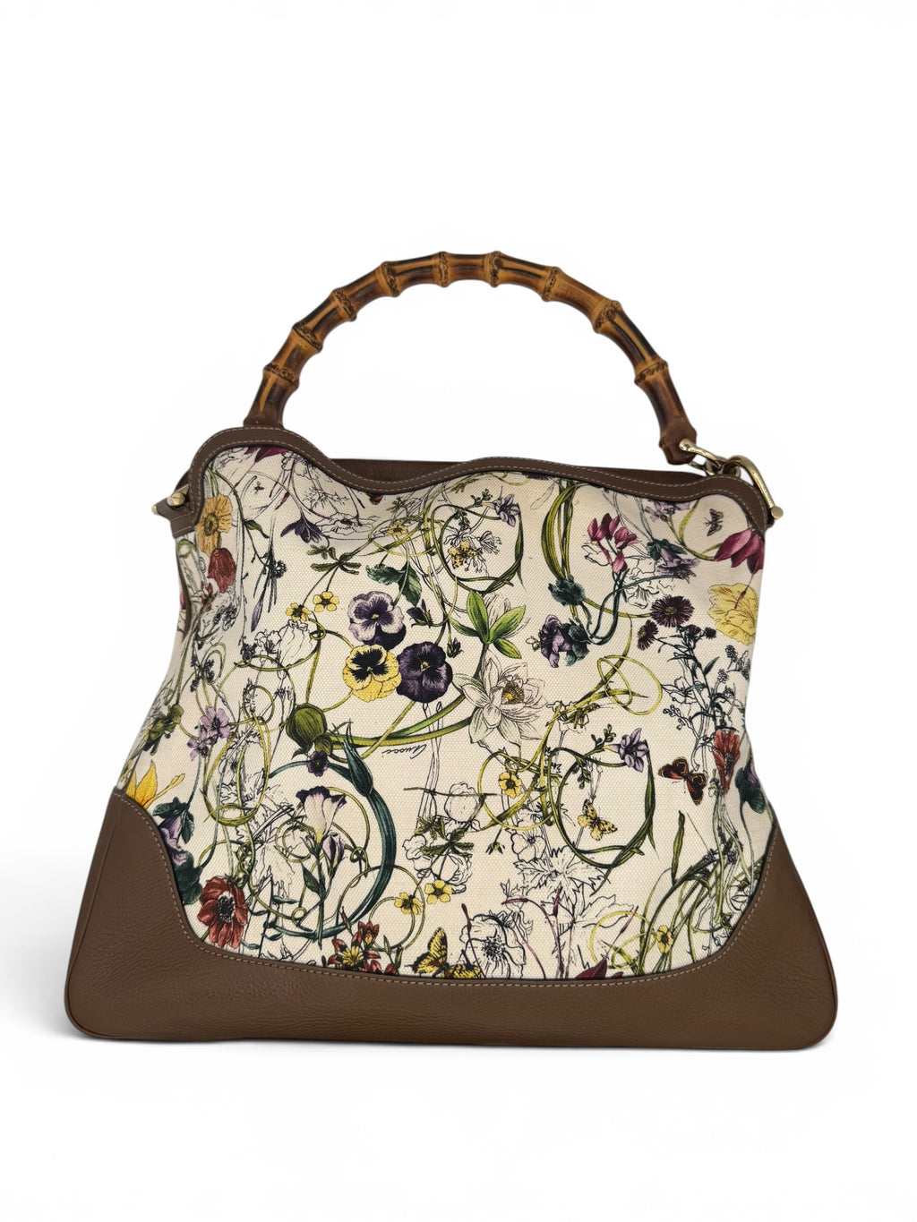 Gucci Bamboo Diana Floral Canvas Tote Bag With Shoulder Strap
