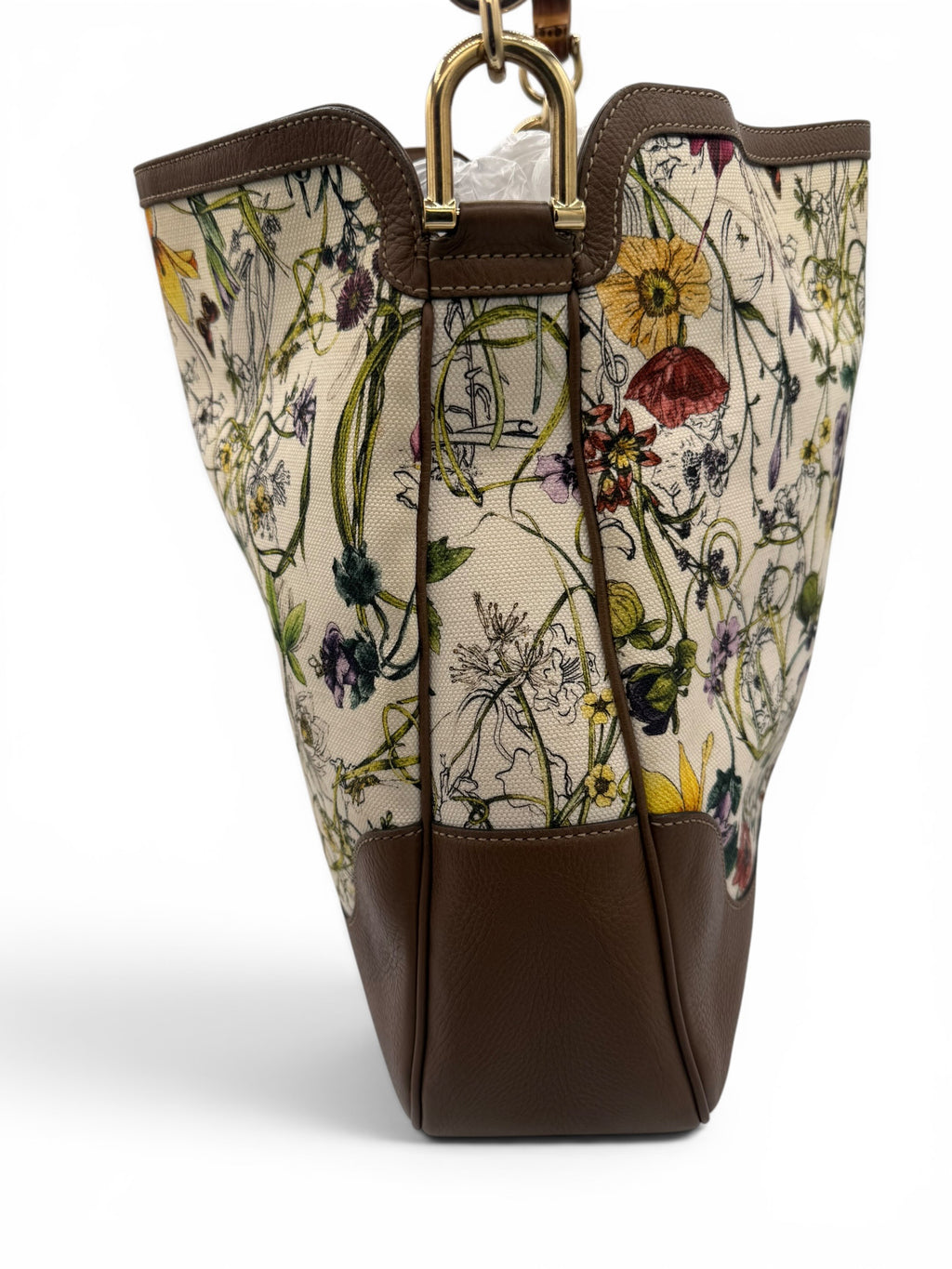 Gucci Bamboo Diana Floral Canvas Tote Bag With Shoulder Strap