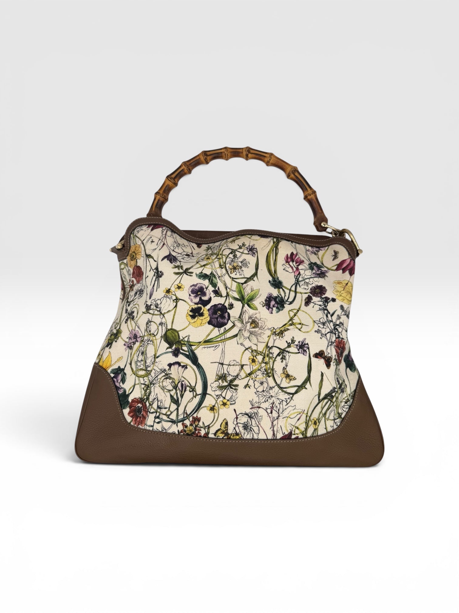Gucci Bamboo Diana Floral Canvas Tote Bag With Shoulder Strap