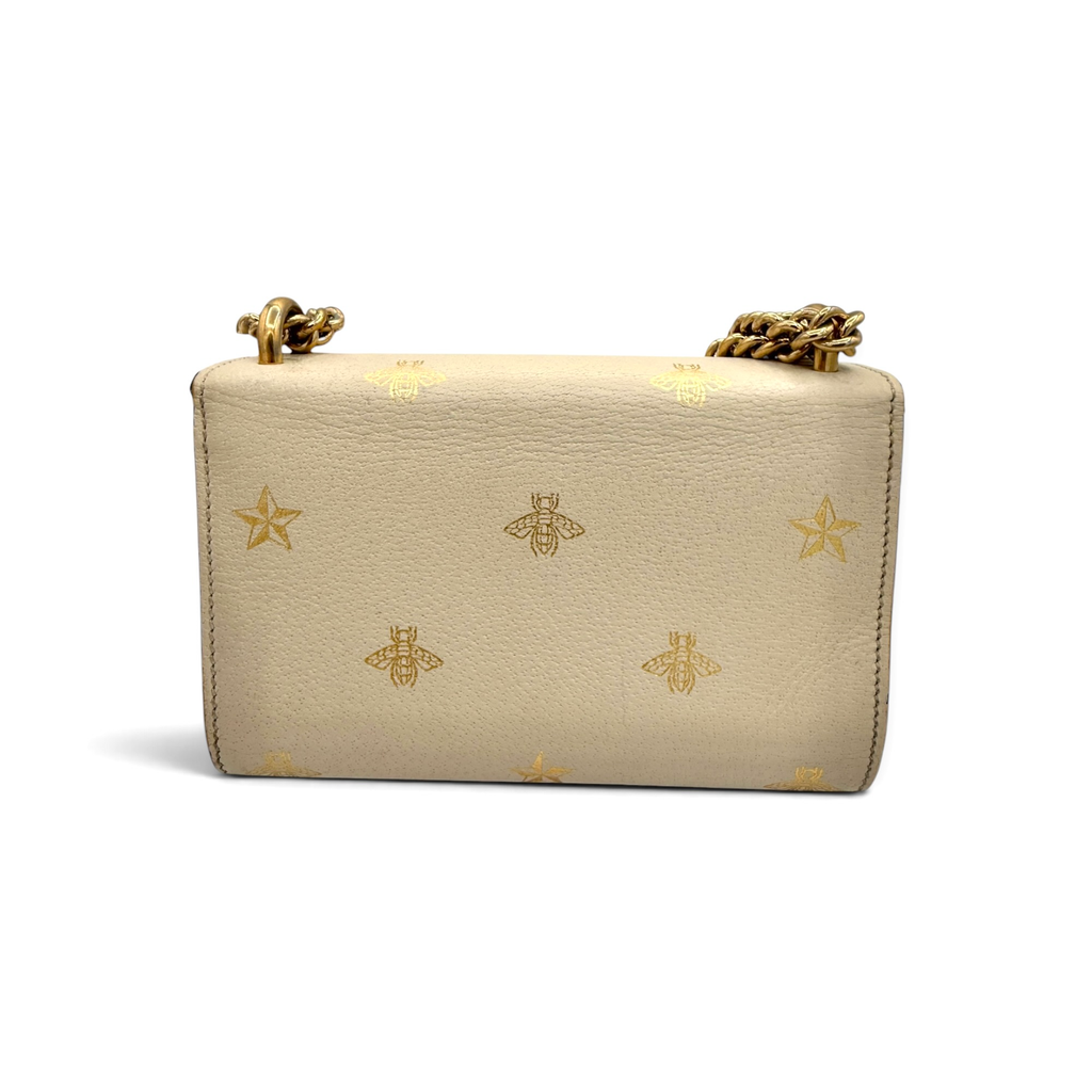 Gucci Bee Star Padlock Leather Chain Shoulder Bag Ivory Gold