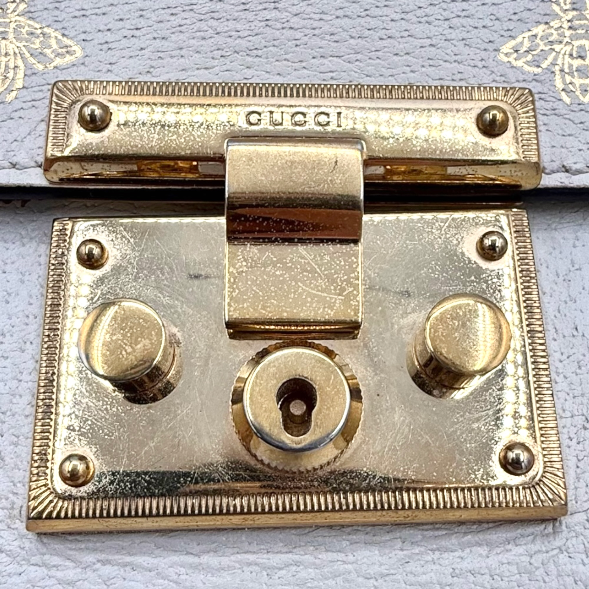 Gucci Bee Star Padlock Leather Chain Shoulder Bag Ivory Gold