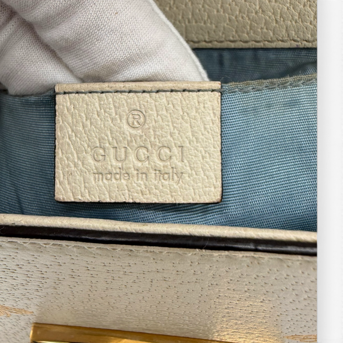 Gucci Bee Star Padlock Leather Chain Shoulder Bag Ivory Gold