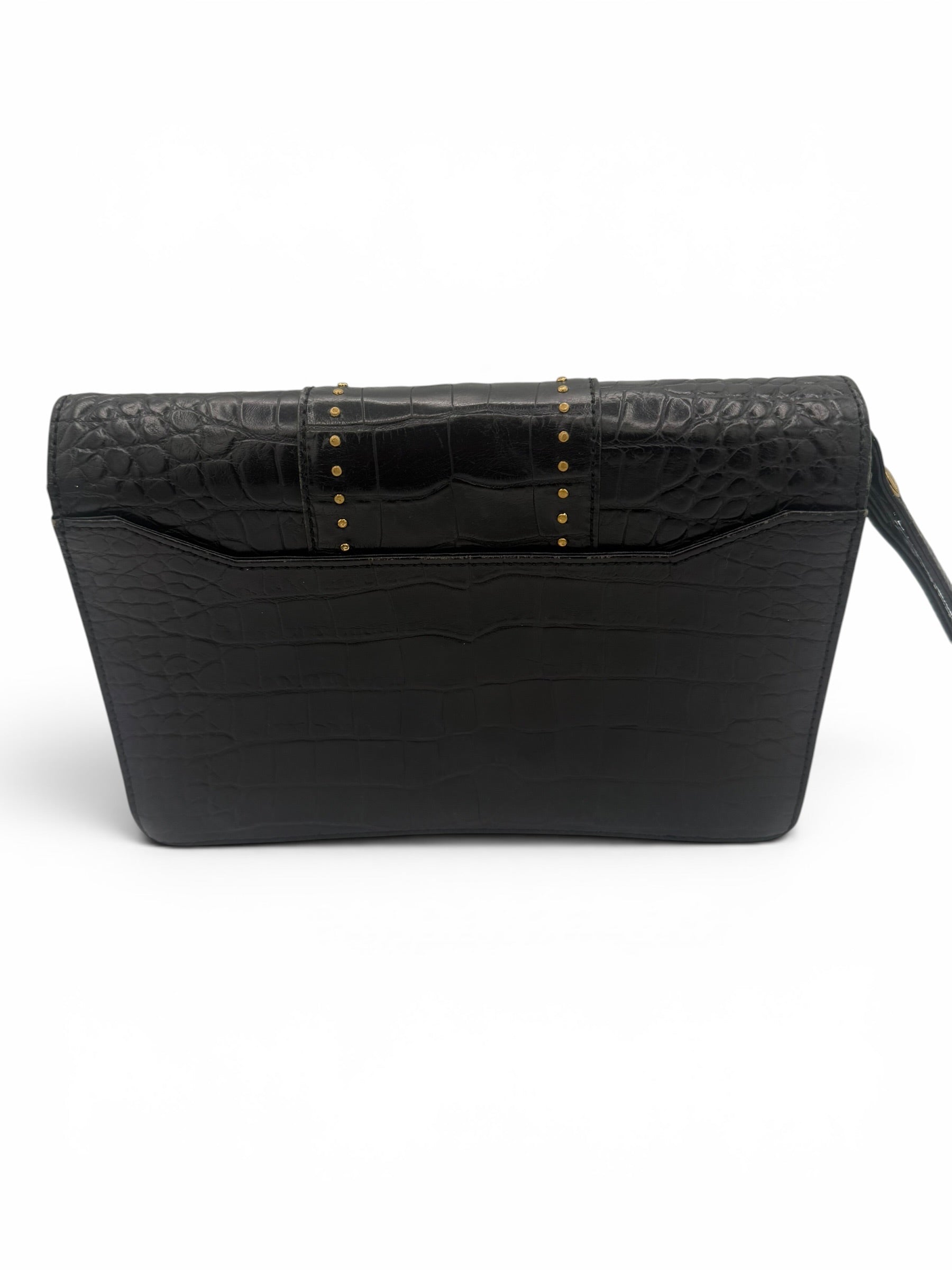 Vintage Gianni Versace Black Croc Embossed Leather Wristlet Clutch