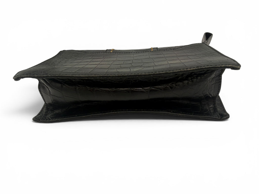 Vintage Gianni Versace Black Croc Embossed Leather Wristlet Clutch