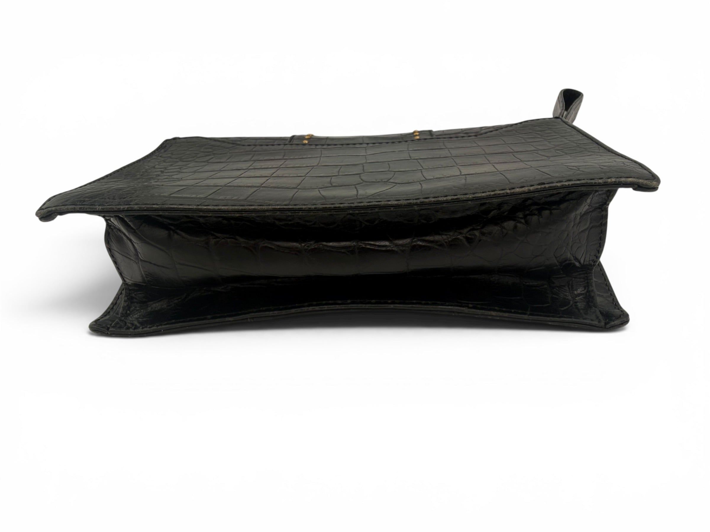 Vintage Gianni Versace Black Croc Embossed Leather Wristlet Clutch