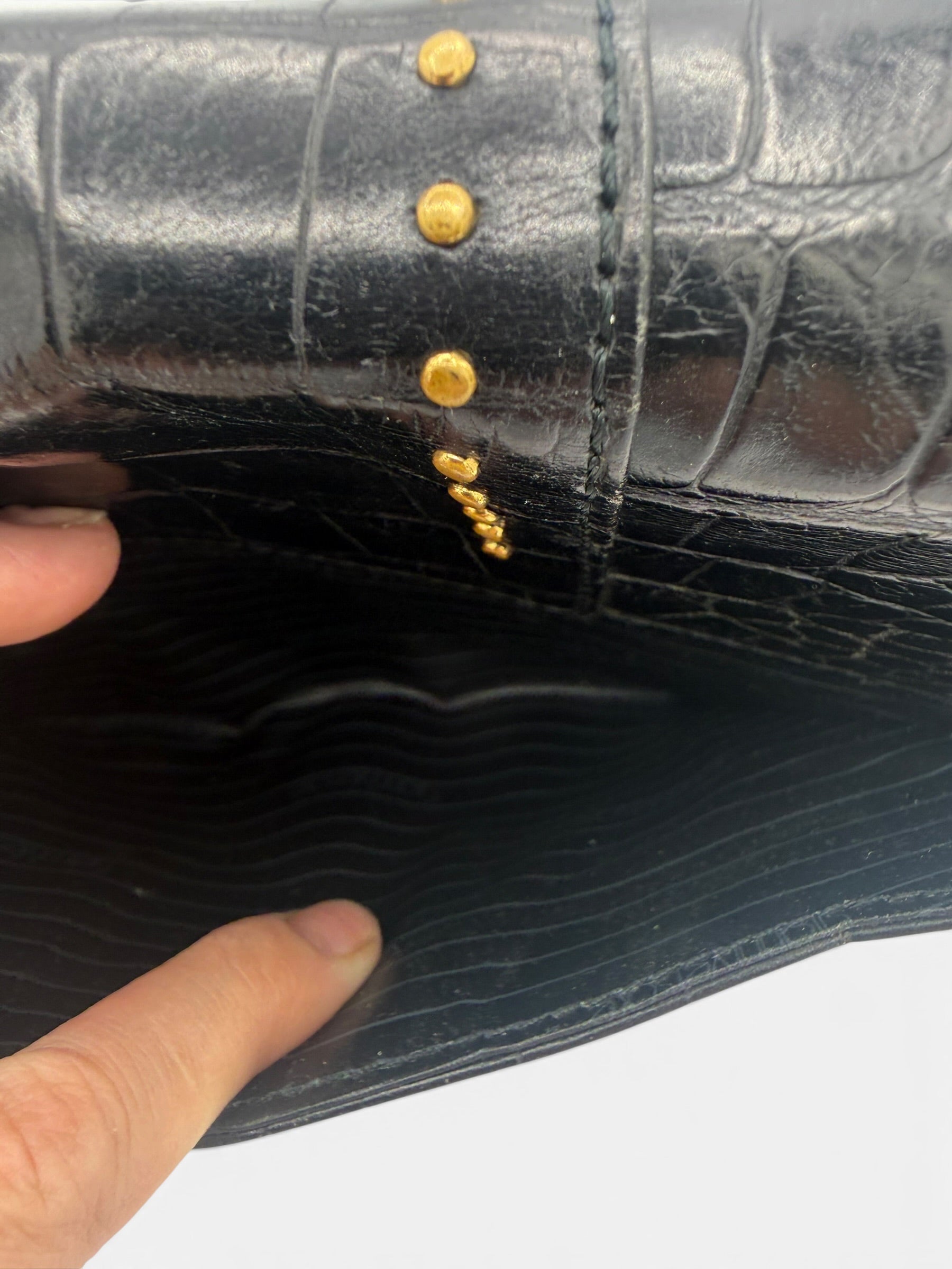 Vintage Gianni Versace Black Croc Embossed Leather Wristlet Clutch