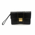 Vintage Gianni Versace Black Croc Embossed Leather Wristlet Clutch