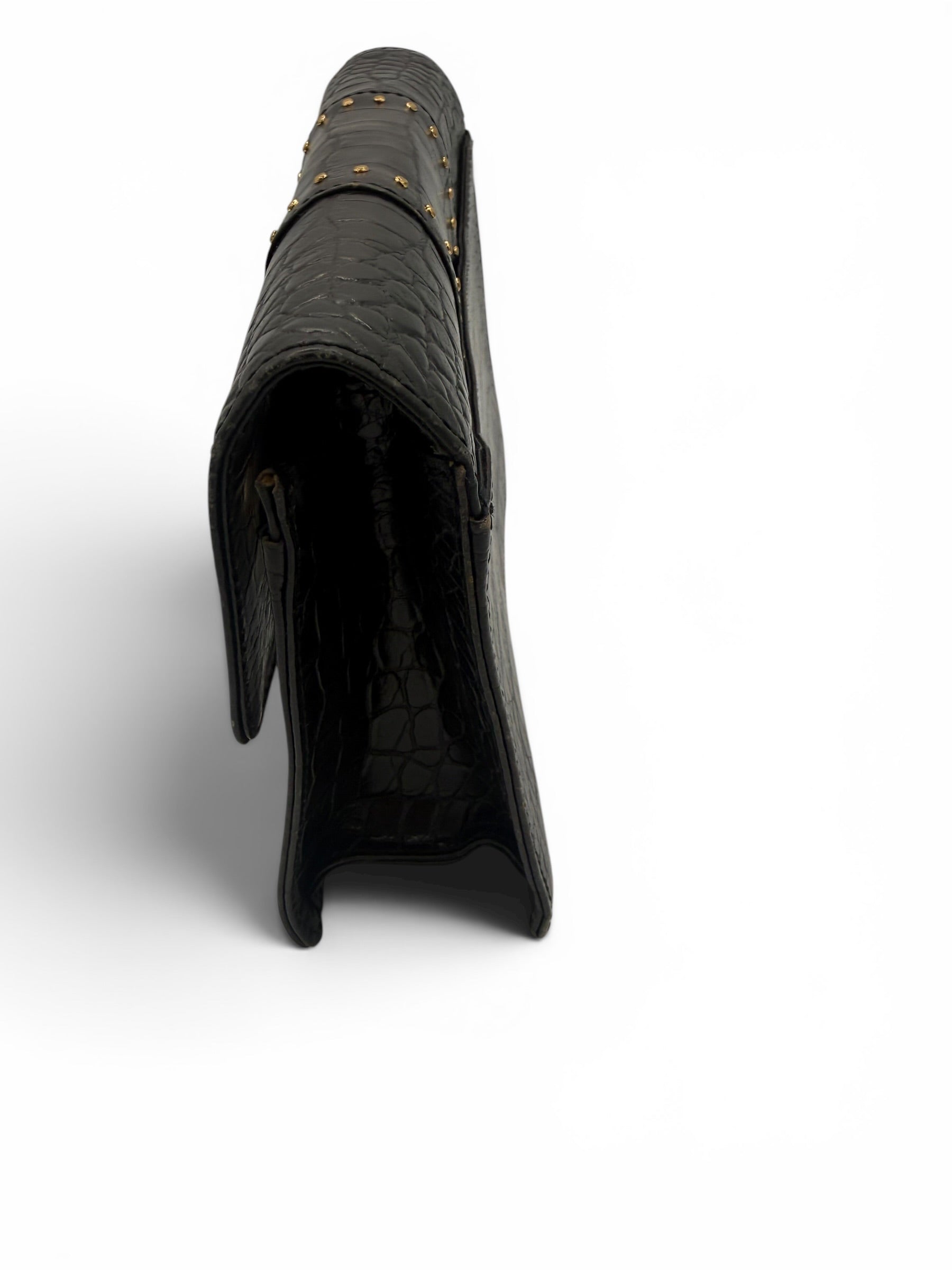Vintage Gianni Versace Black Croc Embossed Leather Wristlet Clutch