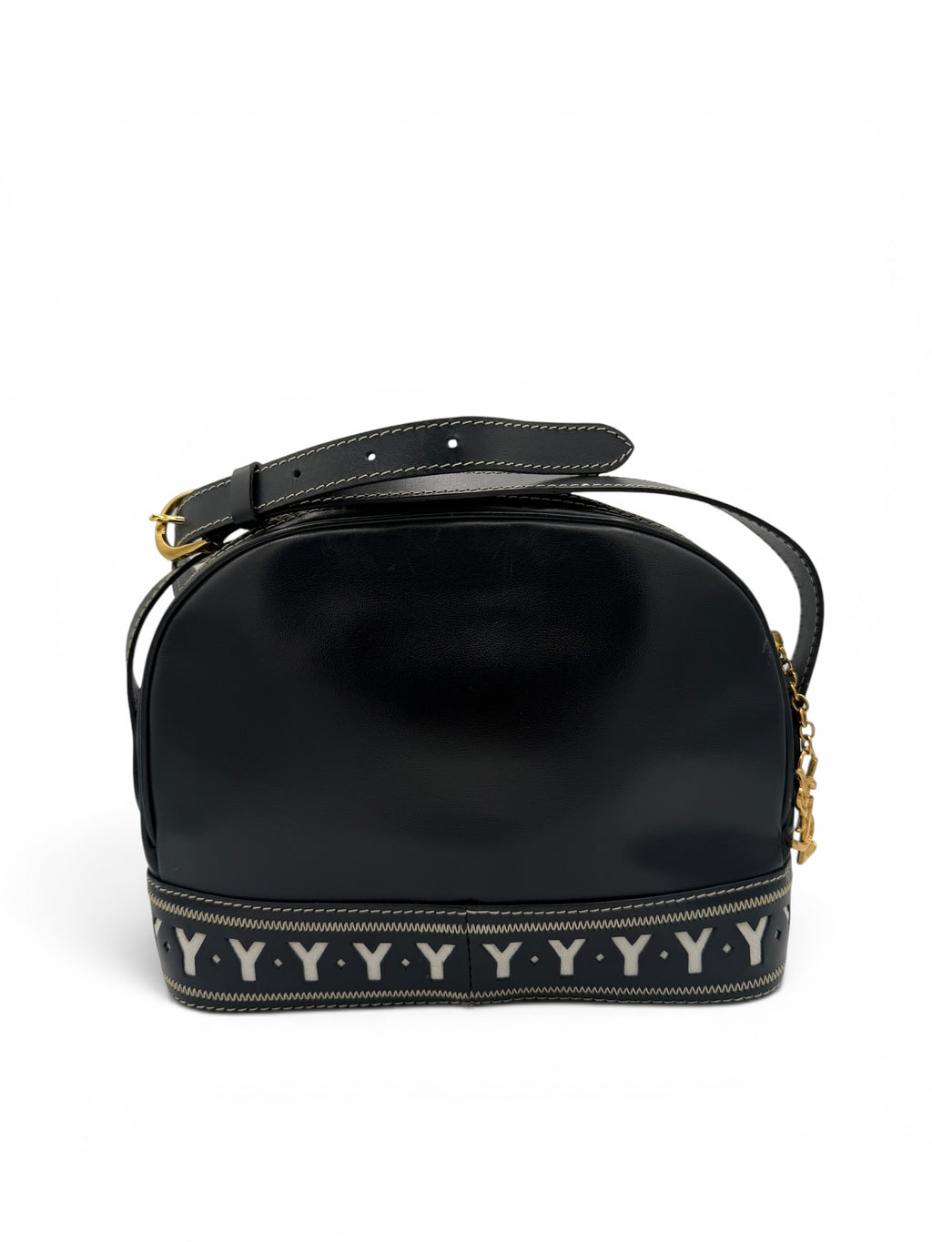 YSL Navy Leather Shoulder Bag Vintage Y Cutout Navy/Black