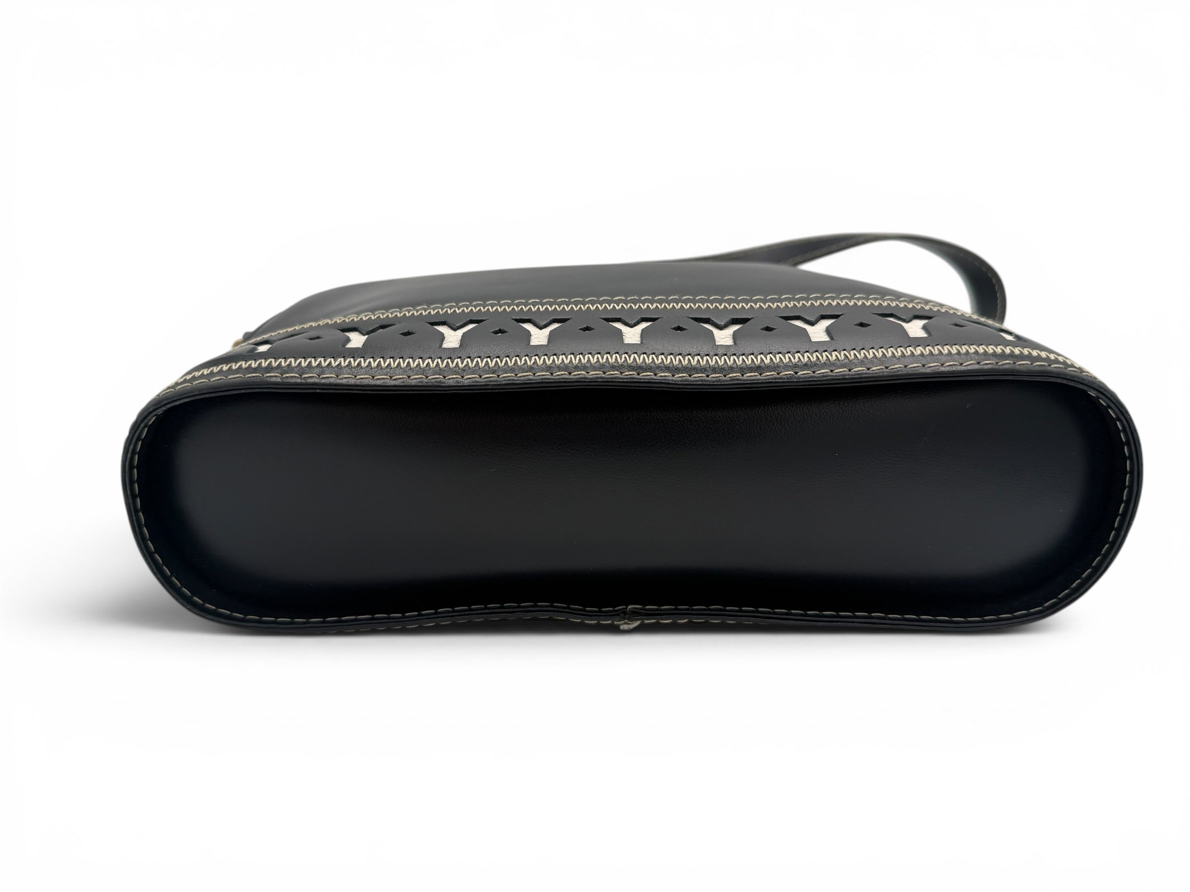 YSL Navy Leather Shoulder Bag Vintage Y Cutout Navy/Black