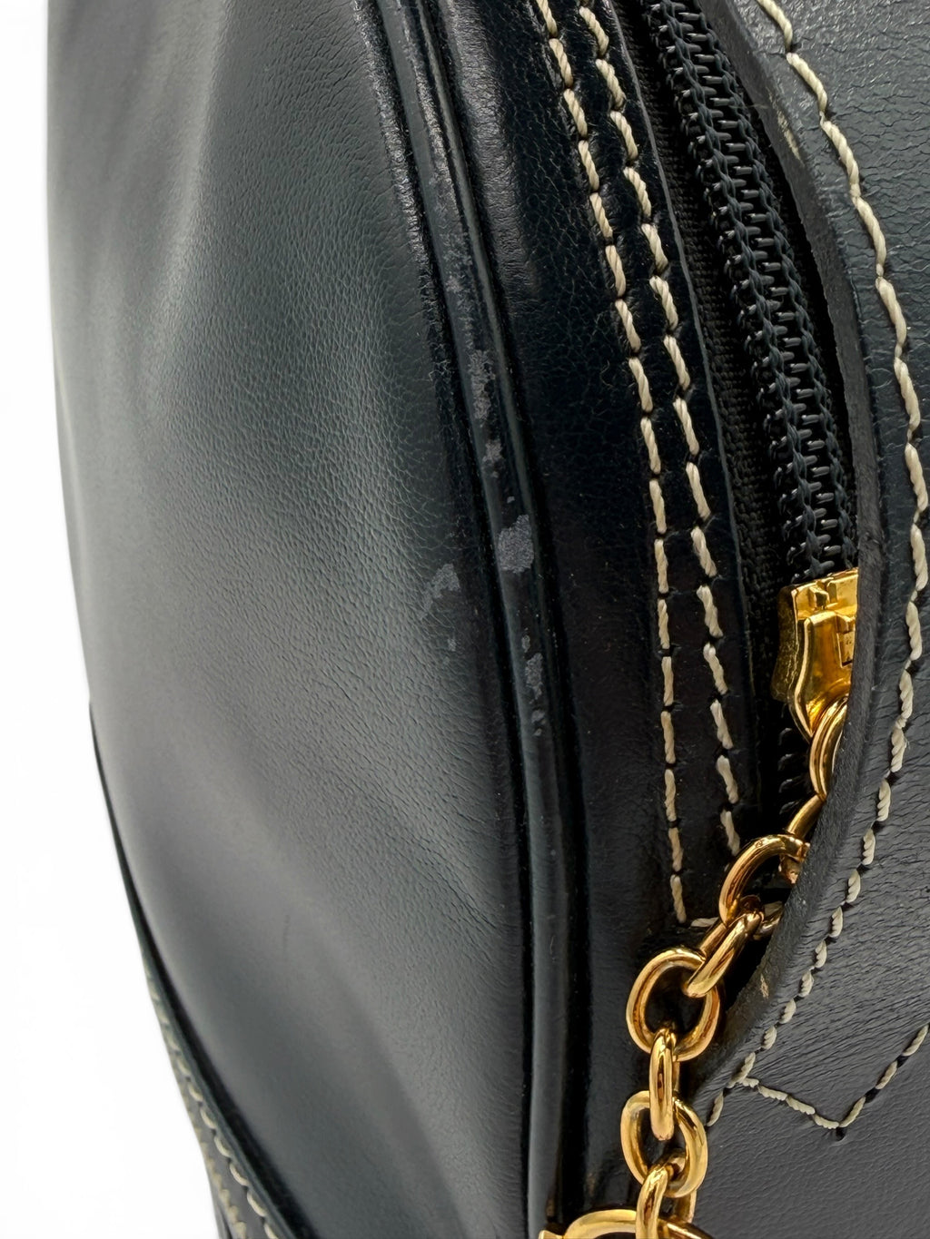 YSL Navy Leather Shoulder Bag Vintage Y Cutout Navy/Black