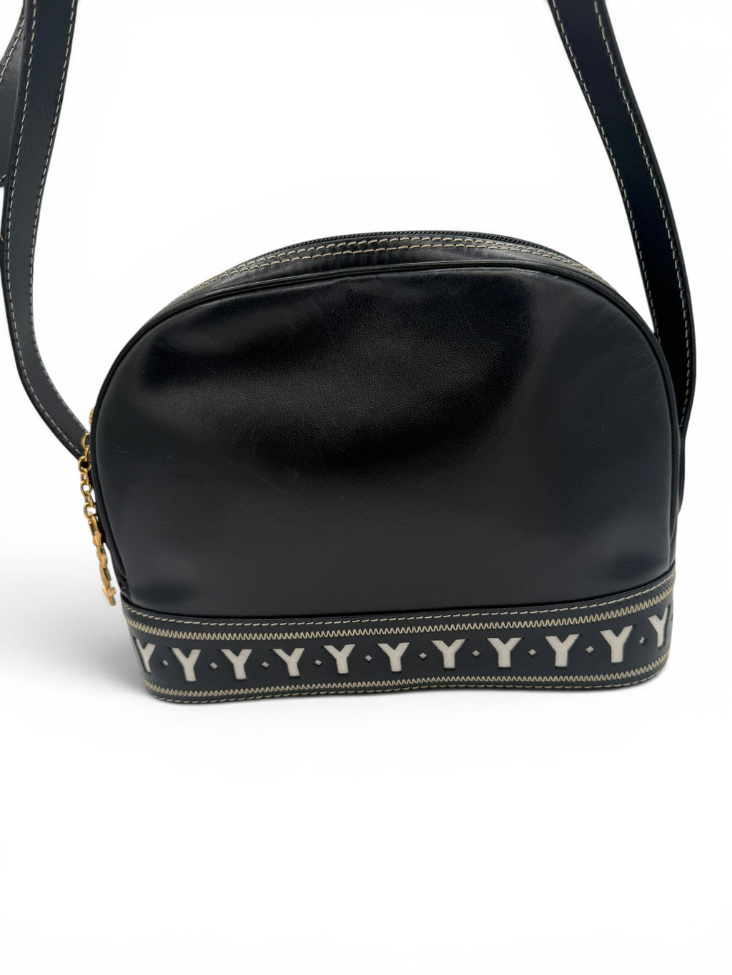 YSL Navy Leather Shoulder Bag Vintage Y Cutout Navy/Black