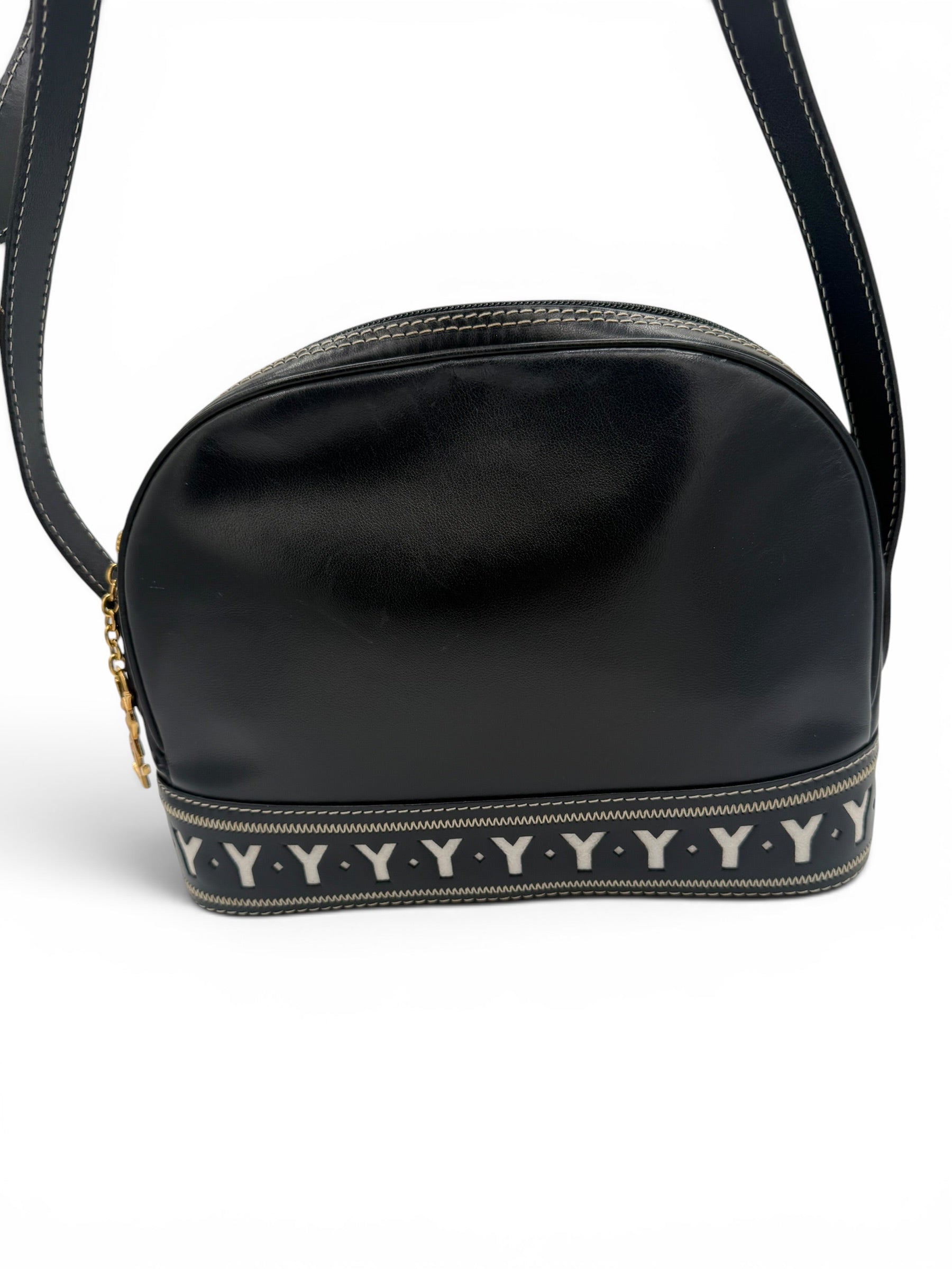 YSL Navy Leather Shoulder Bag Vintage Y Cutout Navy/Black