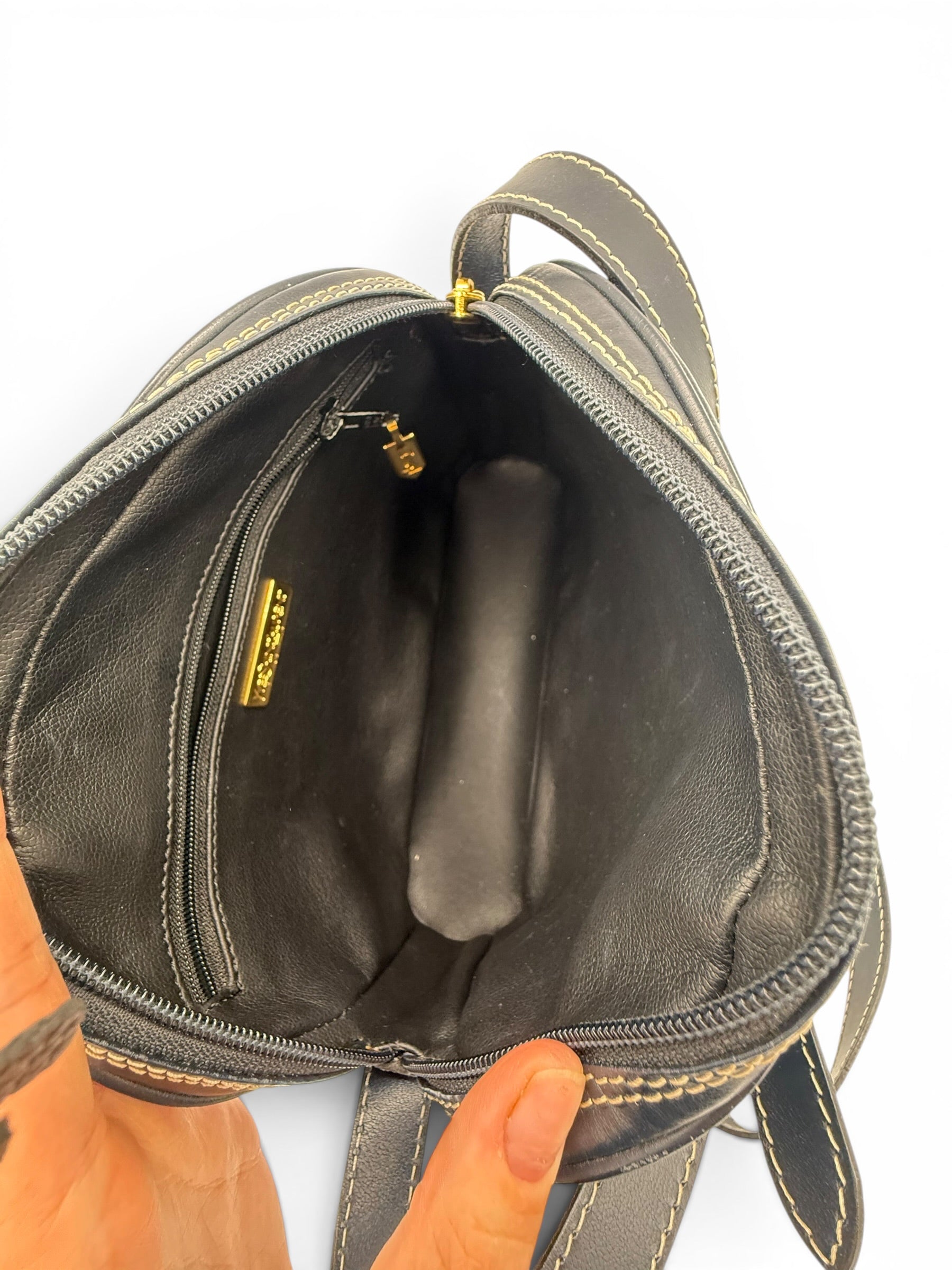 YSL Navy Leather Shoulder Bag Vintage Y Cutout Navy/Black