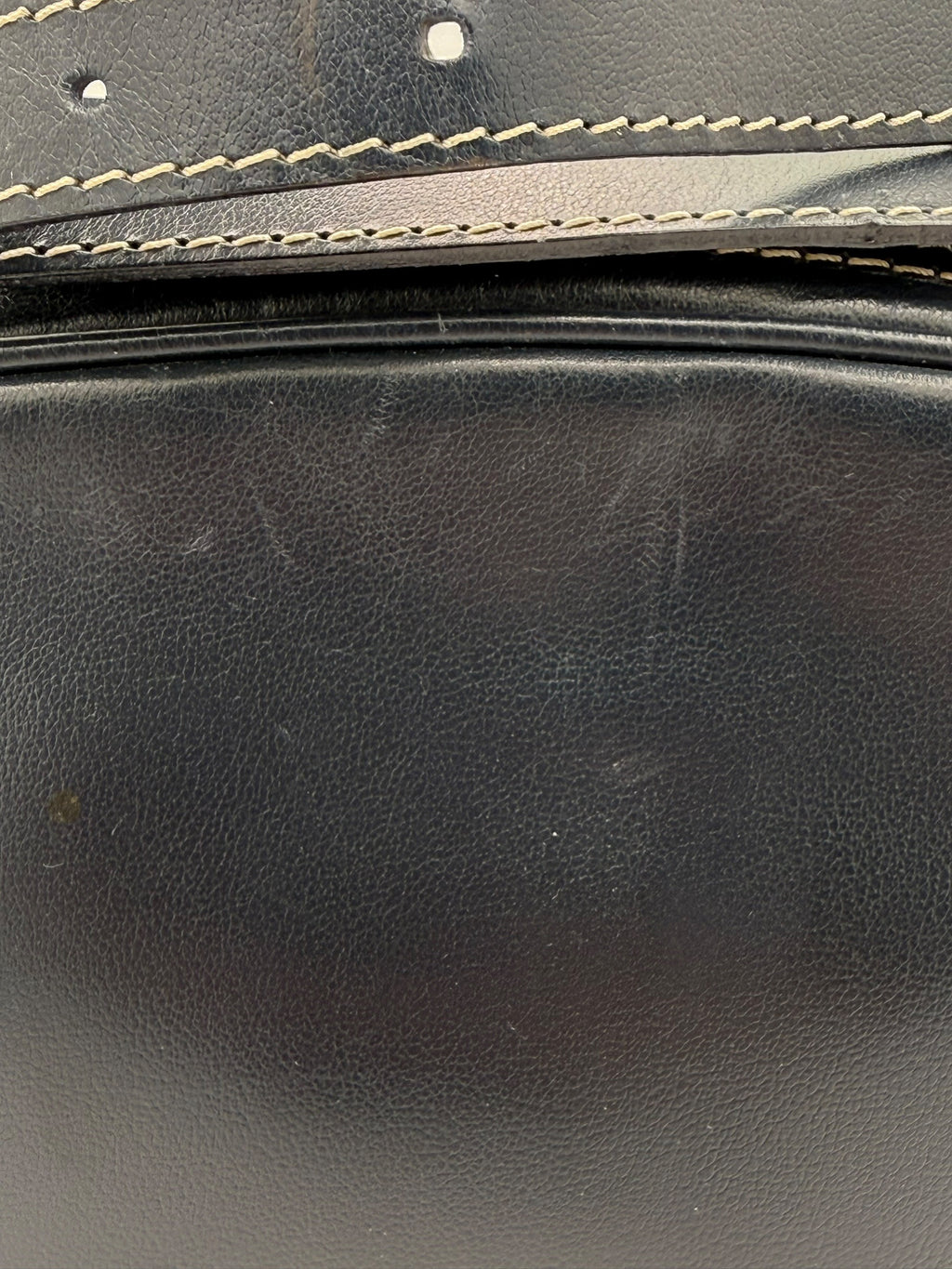 YSL Navy Leather Shoulder Bag Vintage Y Cutout Navy/Black