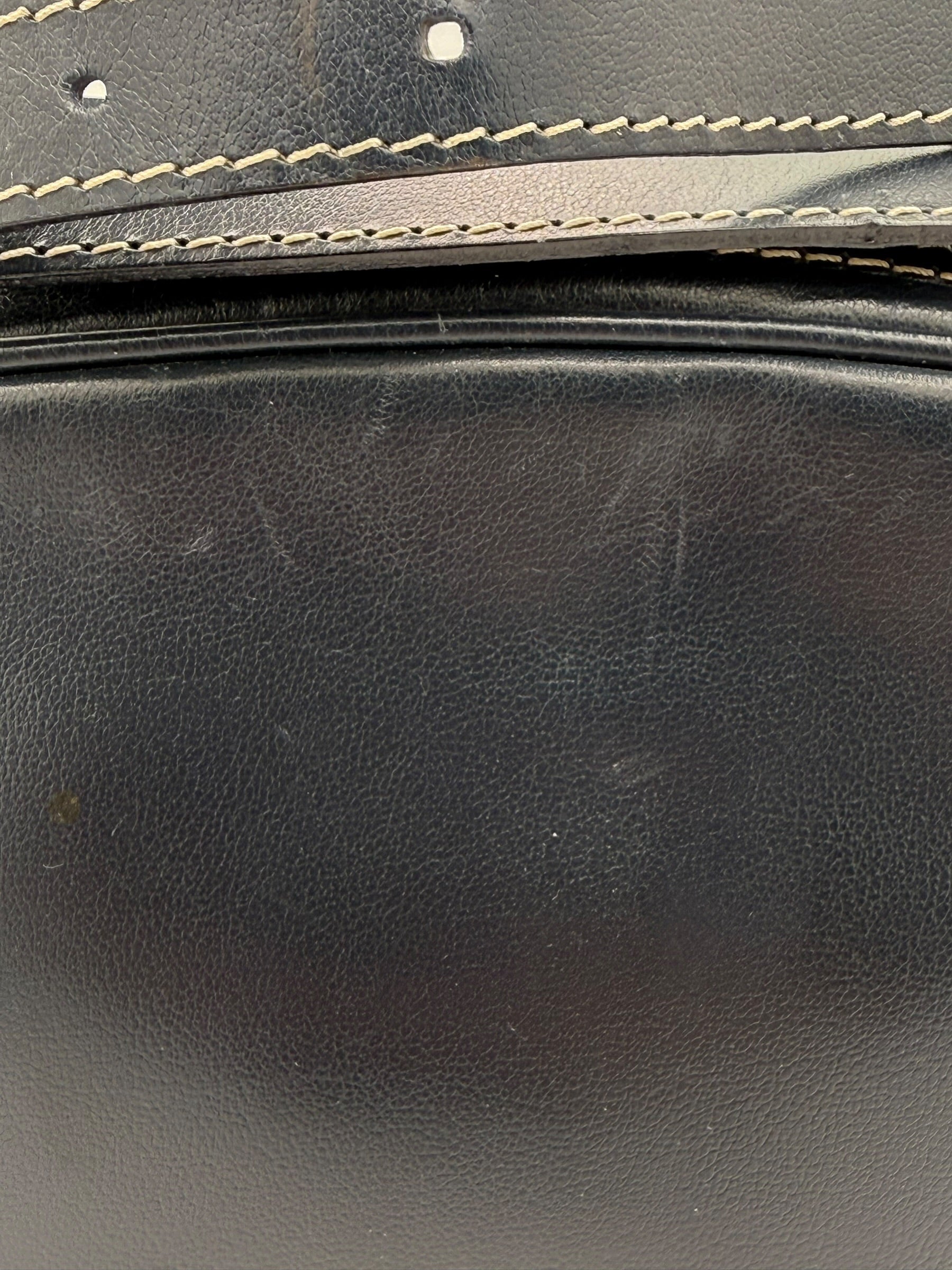 YSL Navy Leather Shoulder Bag Vintage Y Cutout Navy/Black