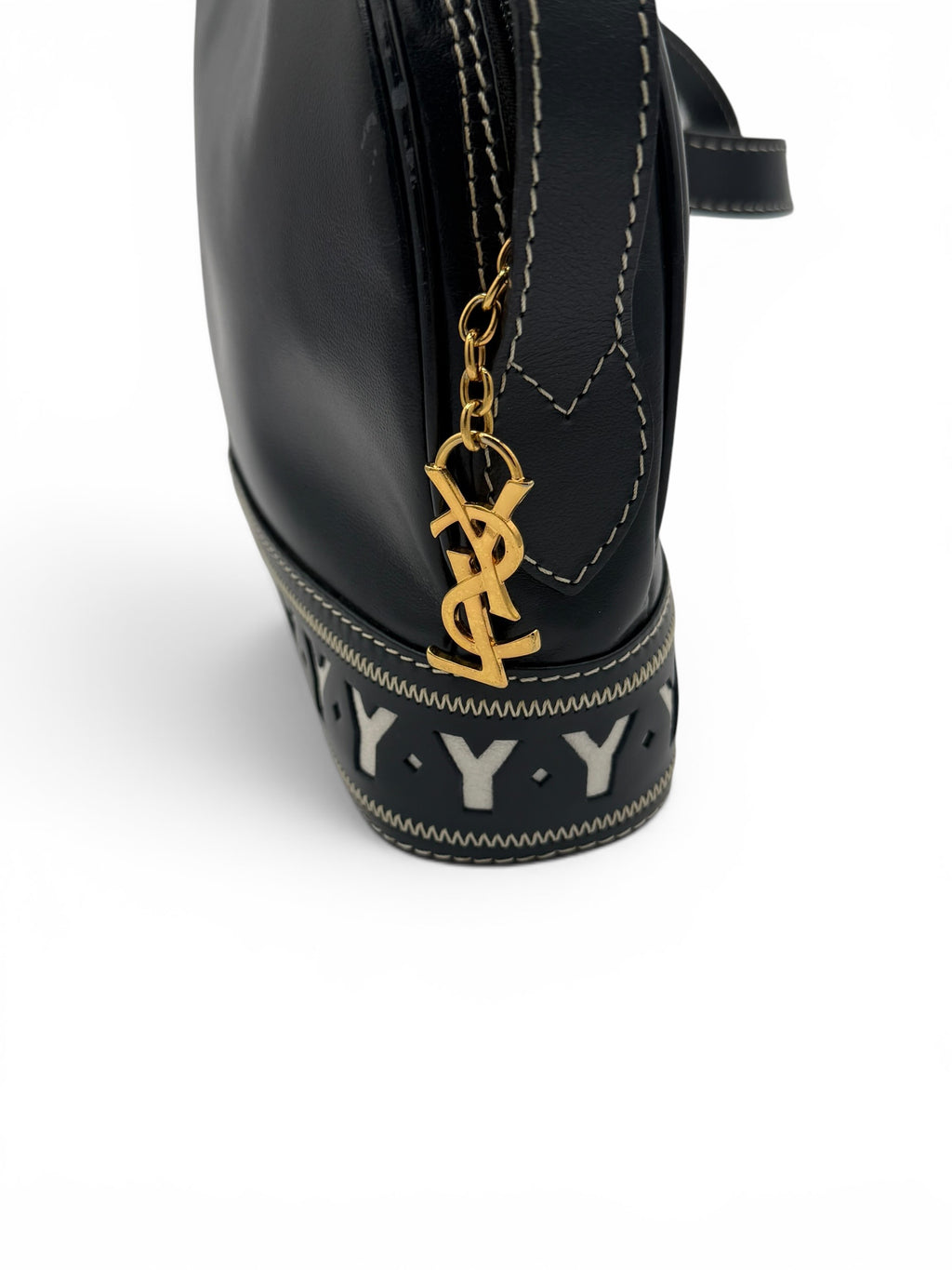 YSL Navy Leather Shoulder Bag Vintage Y Cutout Navy/Black