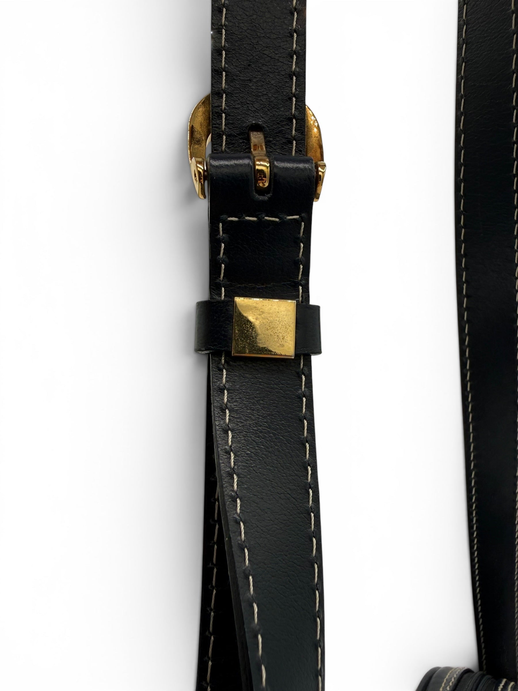 YSL Navy Leather Shoulder Bag Vintage Y Cutout Navy/Black