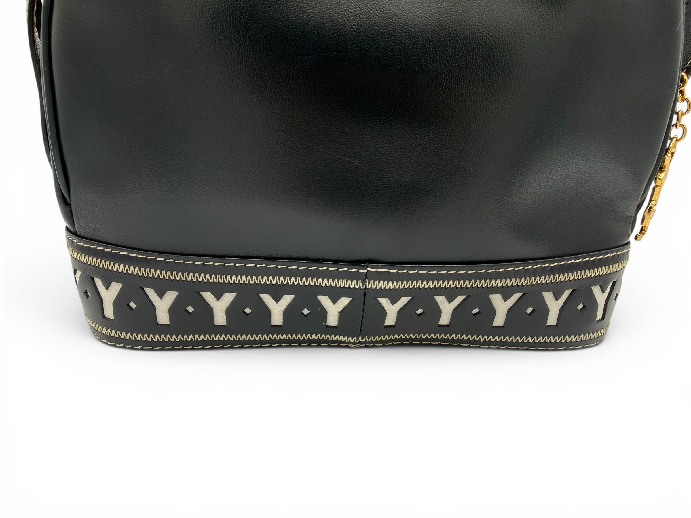 YSL Navy Leather Shoulder Bag Vintage Y Cutout Navy/Black