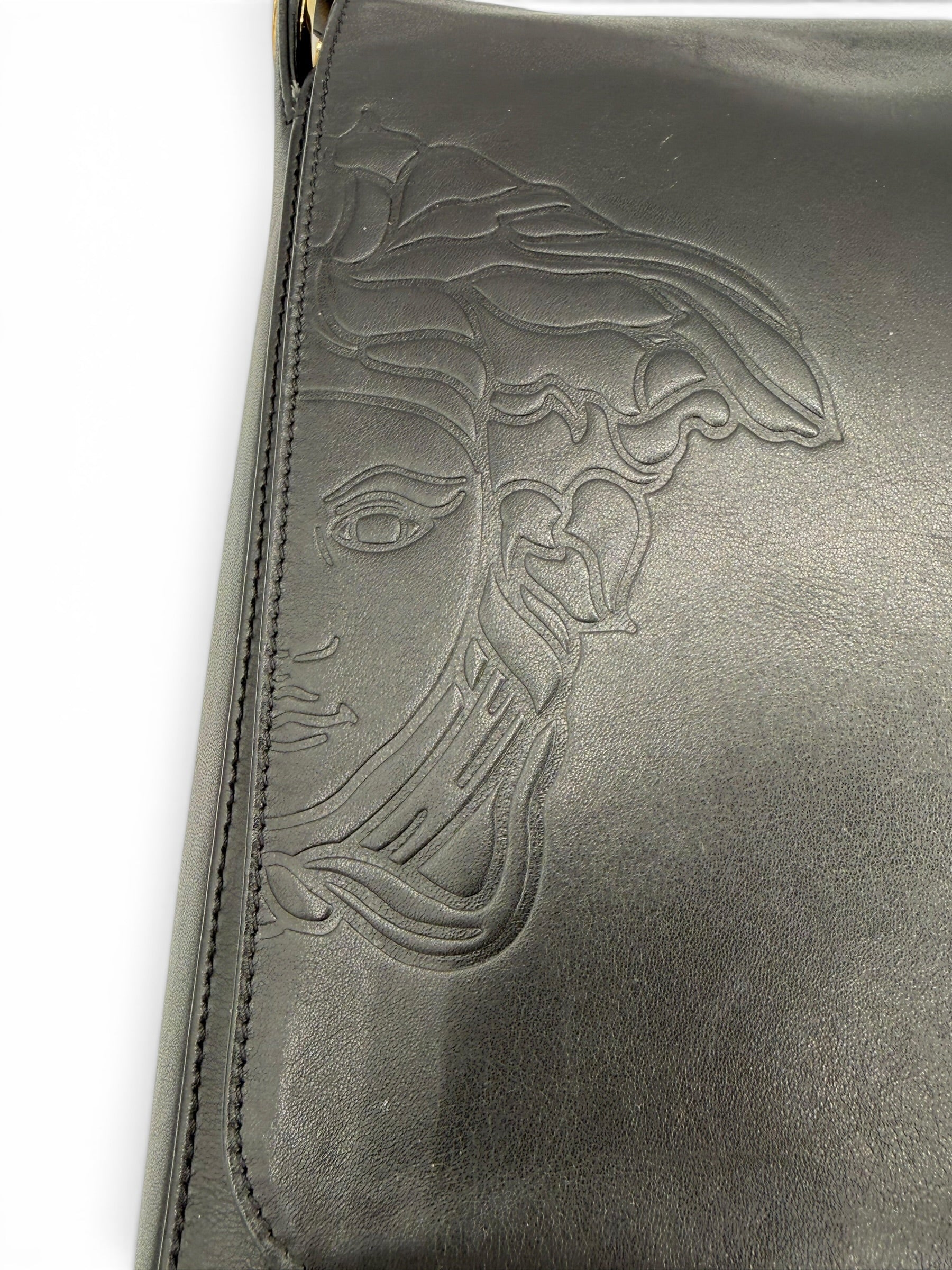 Gianni Versace Black Medusa Leather Shoulder Bag - Vintage