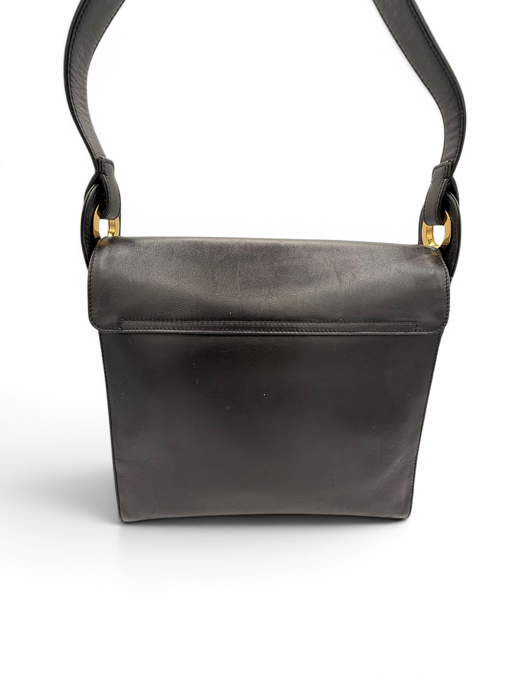 Gianni Versace Black Medusa Leather Shoulder Bag - Vintage