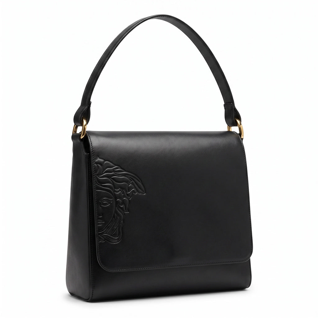 Gianni Versace Black Medusa Leather Shoulder Bag - Vintage