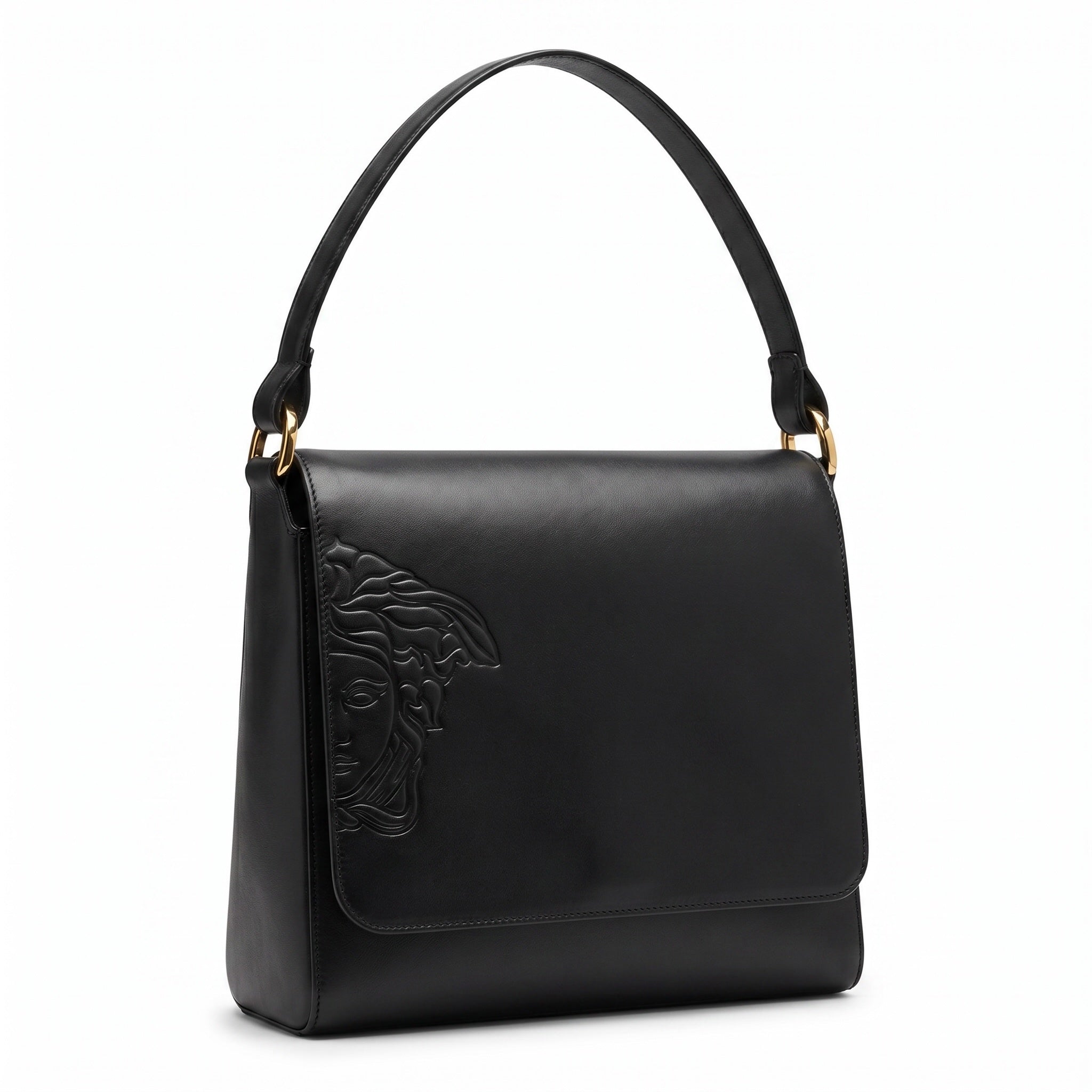 Gianni Versace Black Medusa Leather Shoulder Bag - Vintage