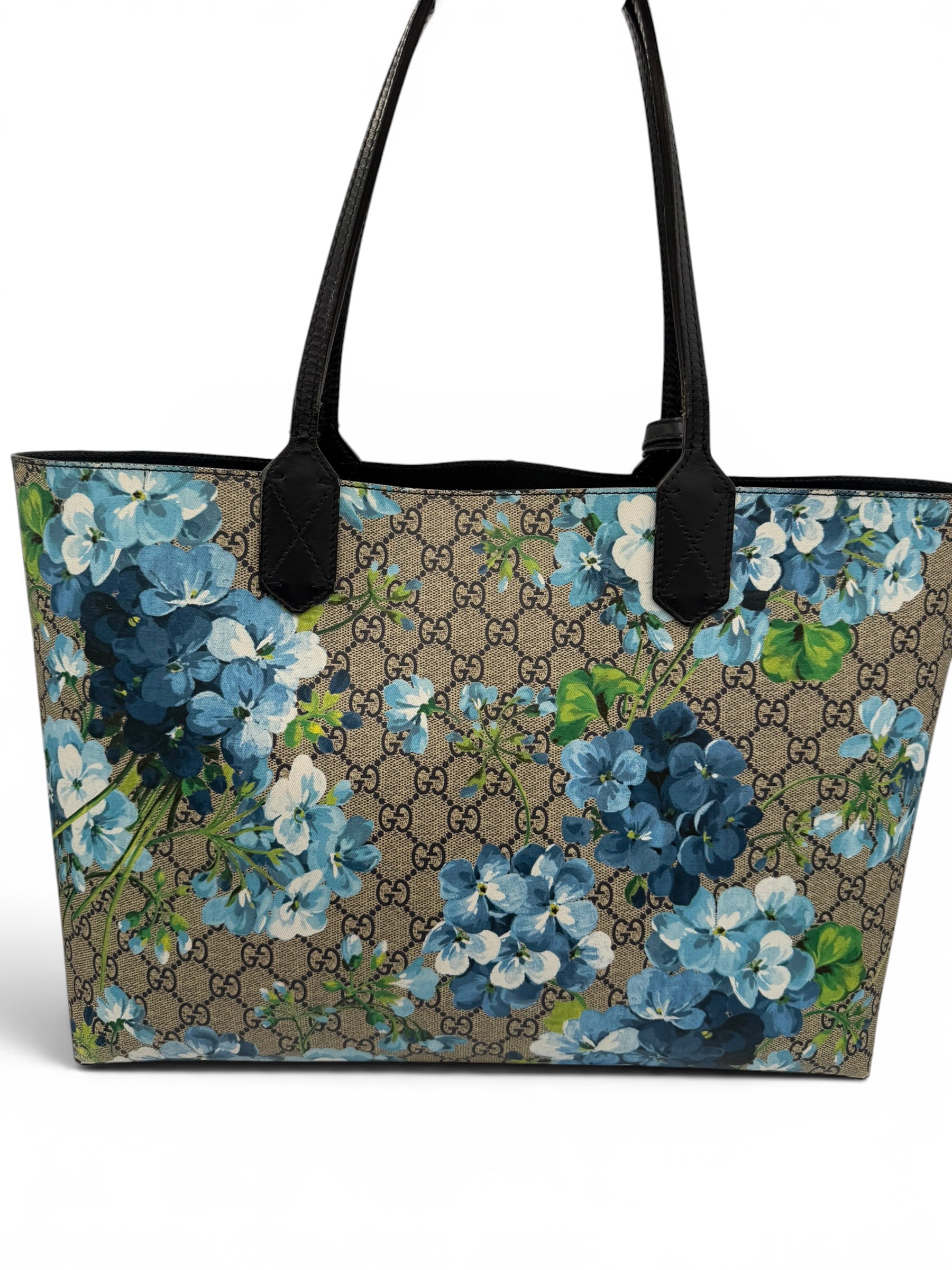 Gucci GG Blooms Reversible Supreme Canvas Large Tote Blue Floral w/ COA & Dust Bag