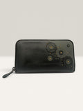 Bottega Veneta Black Leather Floral Appliqué Zip Wallet