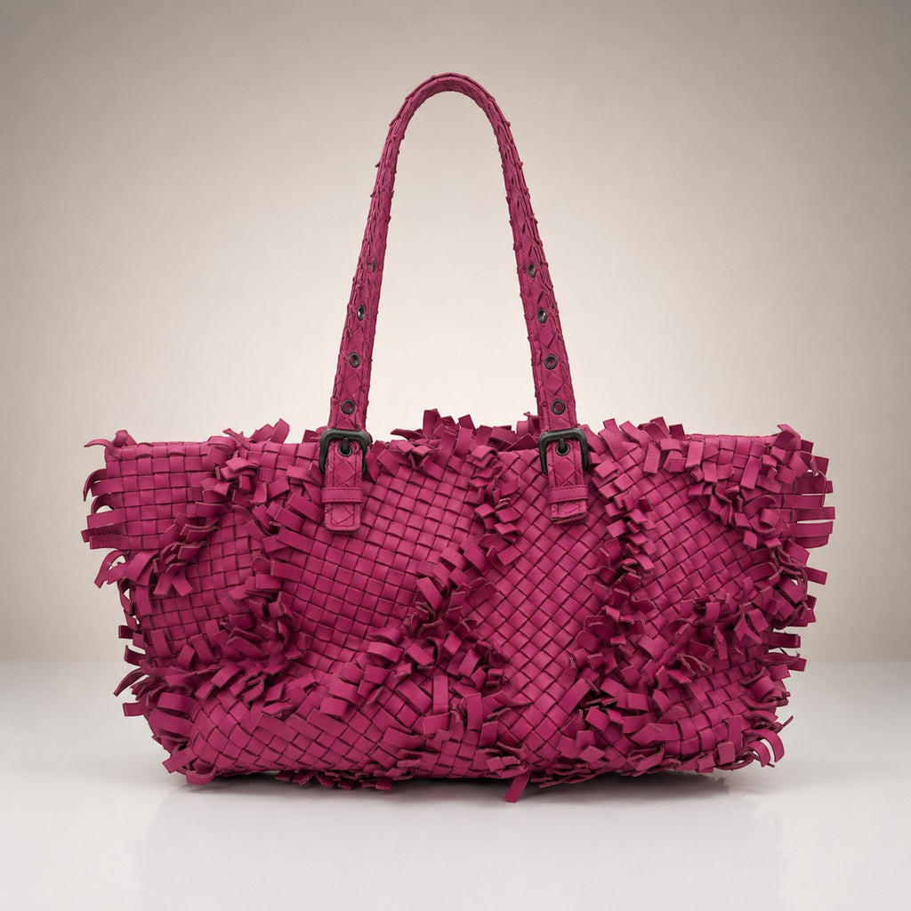 Bottega Veneta Lido Patchwork Intrecciato Tote Fringe Intrecciato Nappa Large