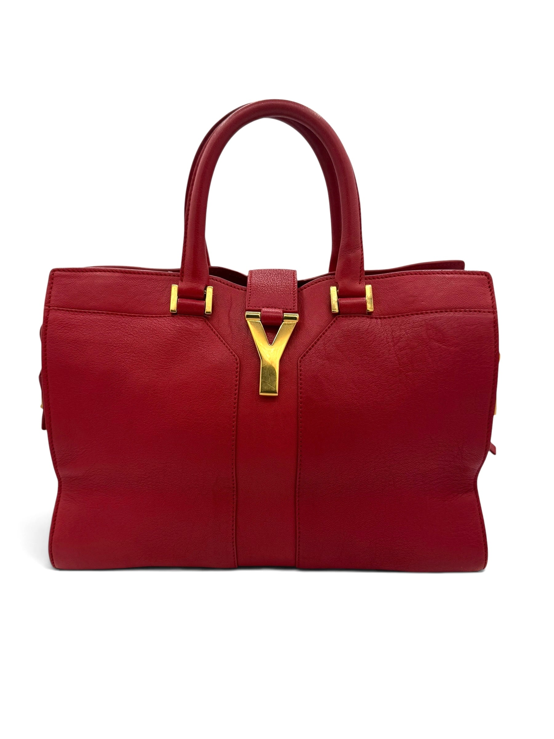 Saint Laurent Cabas ChYc Red Leather Tote w/ Gold Hardware & COA