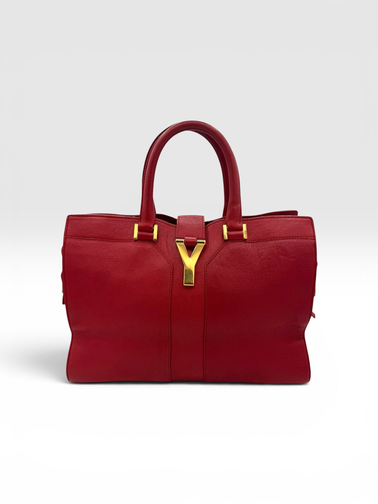 Saint Laurent Cabas ChYc Red Leather Tote w/ Gold Hardware & COA