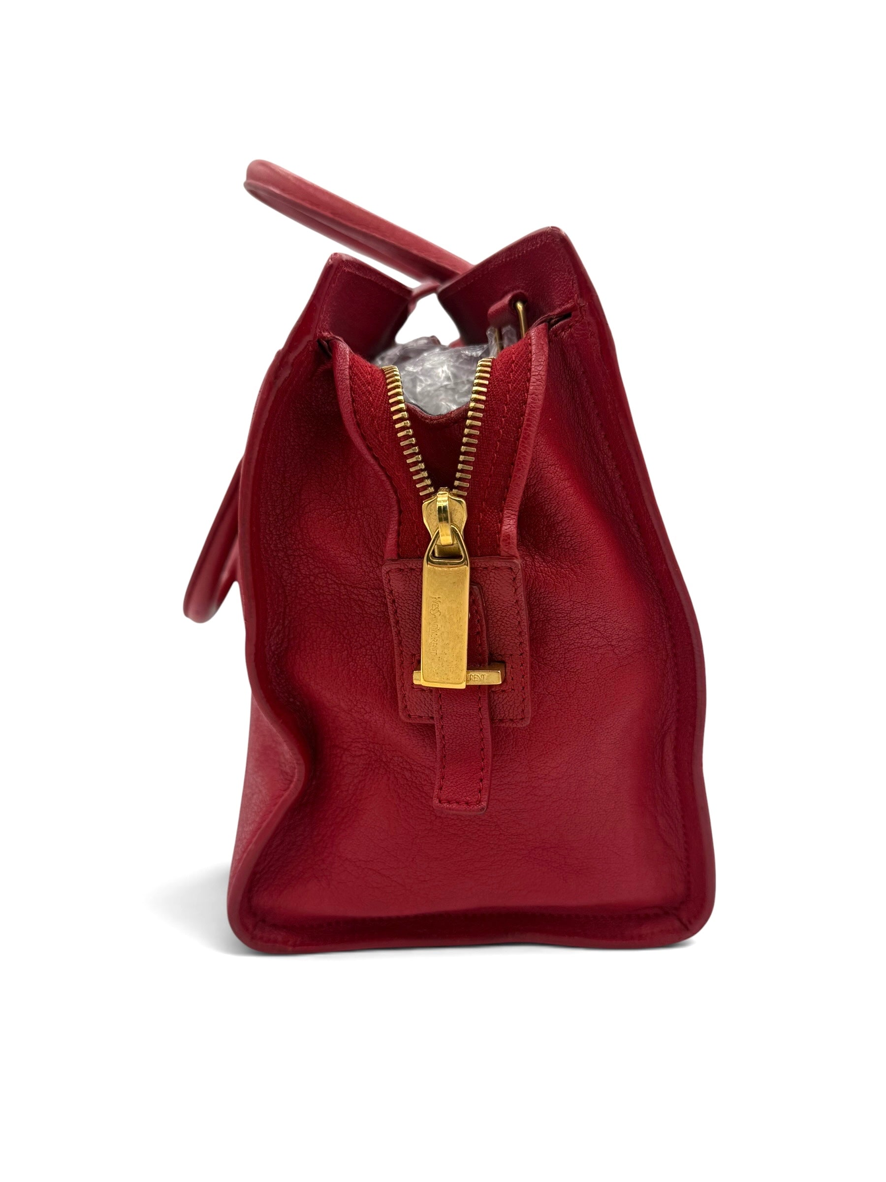 Saint Laurent Cabas ChYc Red Leather Tote w/ Gold Hardware & COA