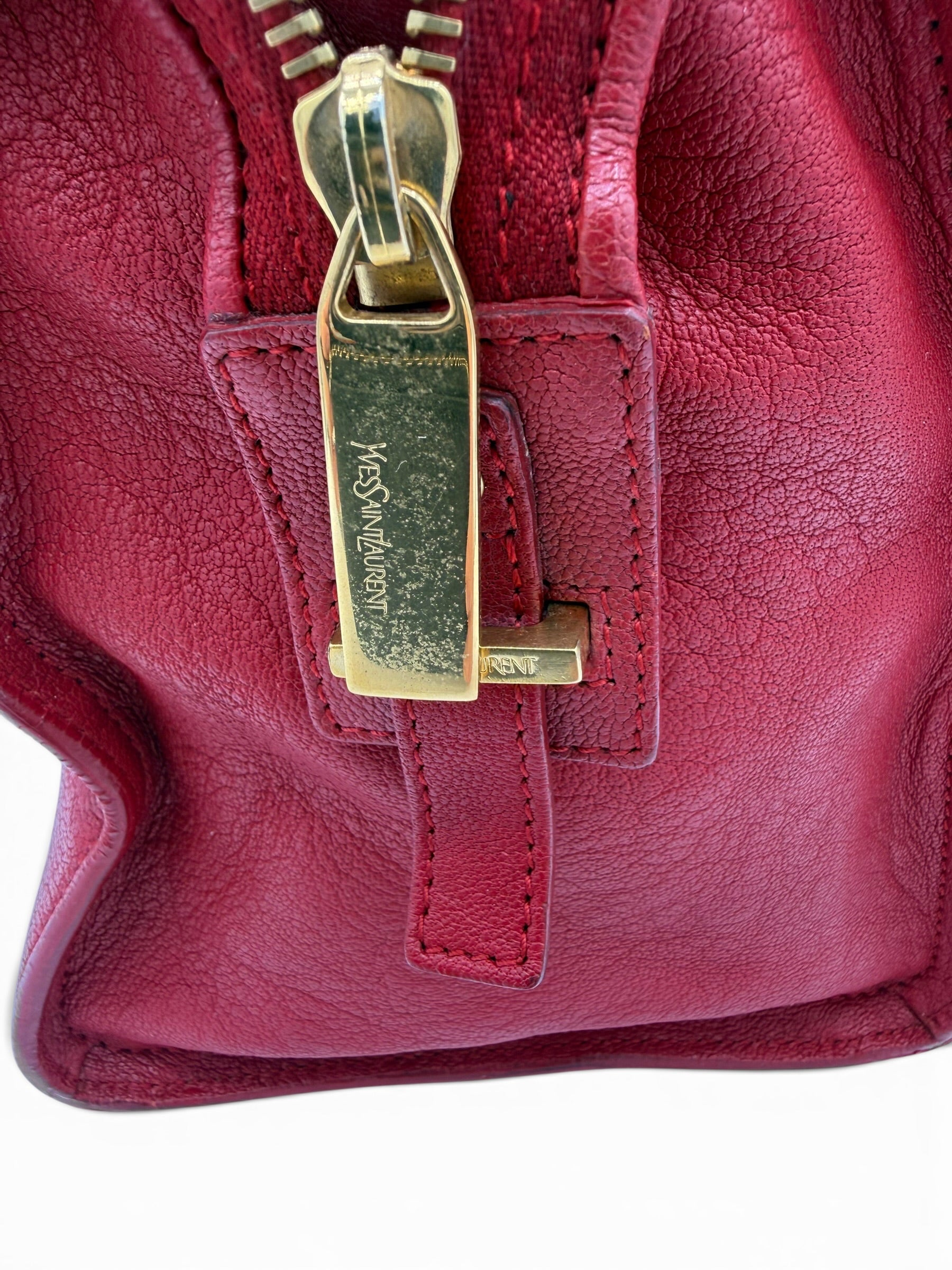 Saint Laurent Cabas ChYc Red Leather Tote w/ Gold Hardware & COA