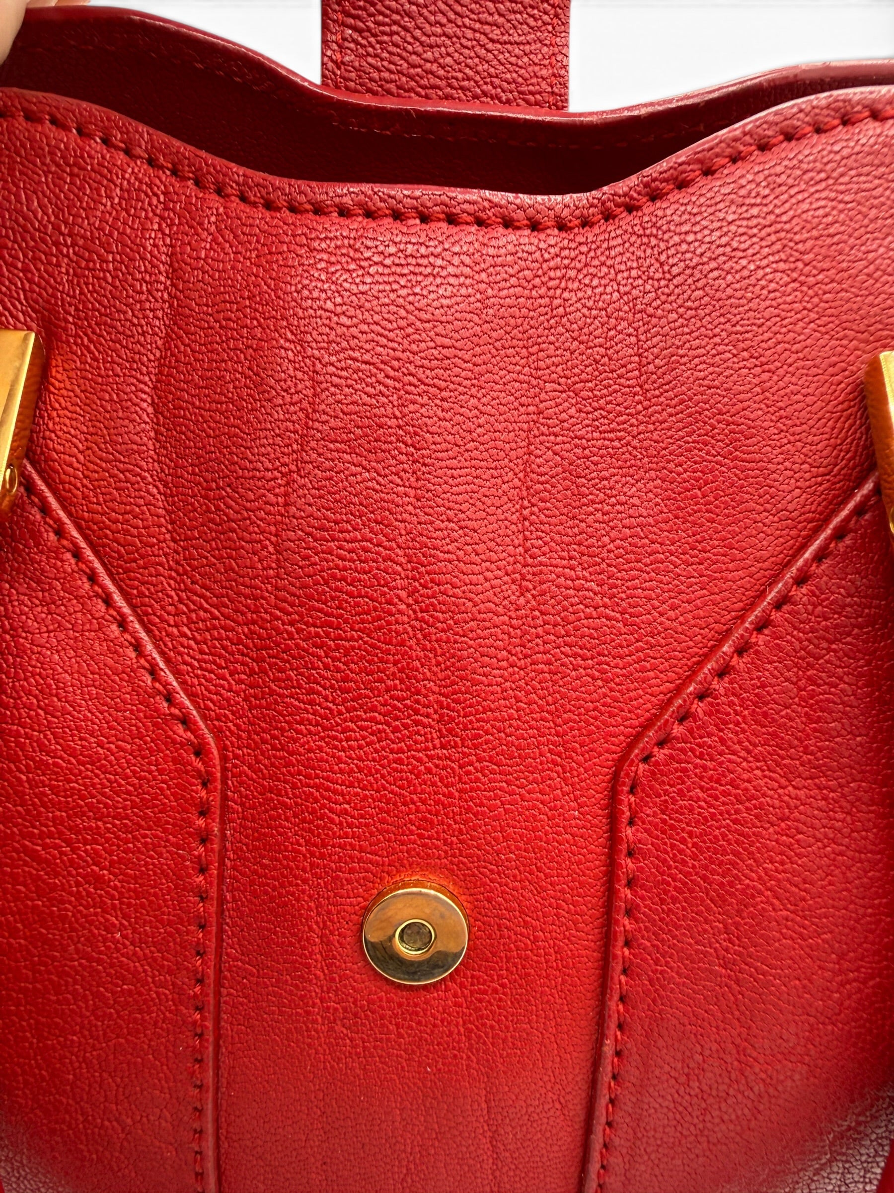 Saint Laurent Cabas ChYc Red Leather Tote w/ Gold Hardware & COA