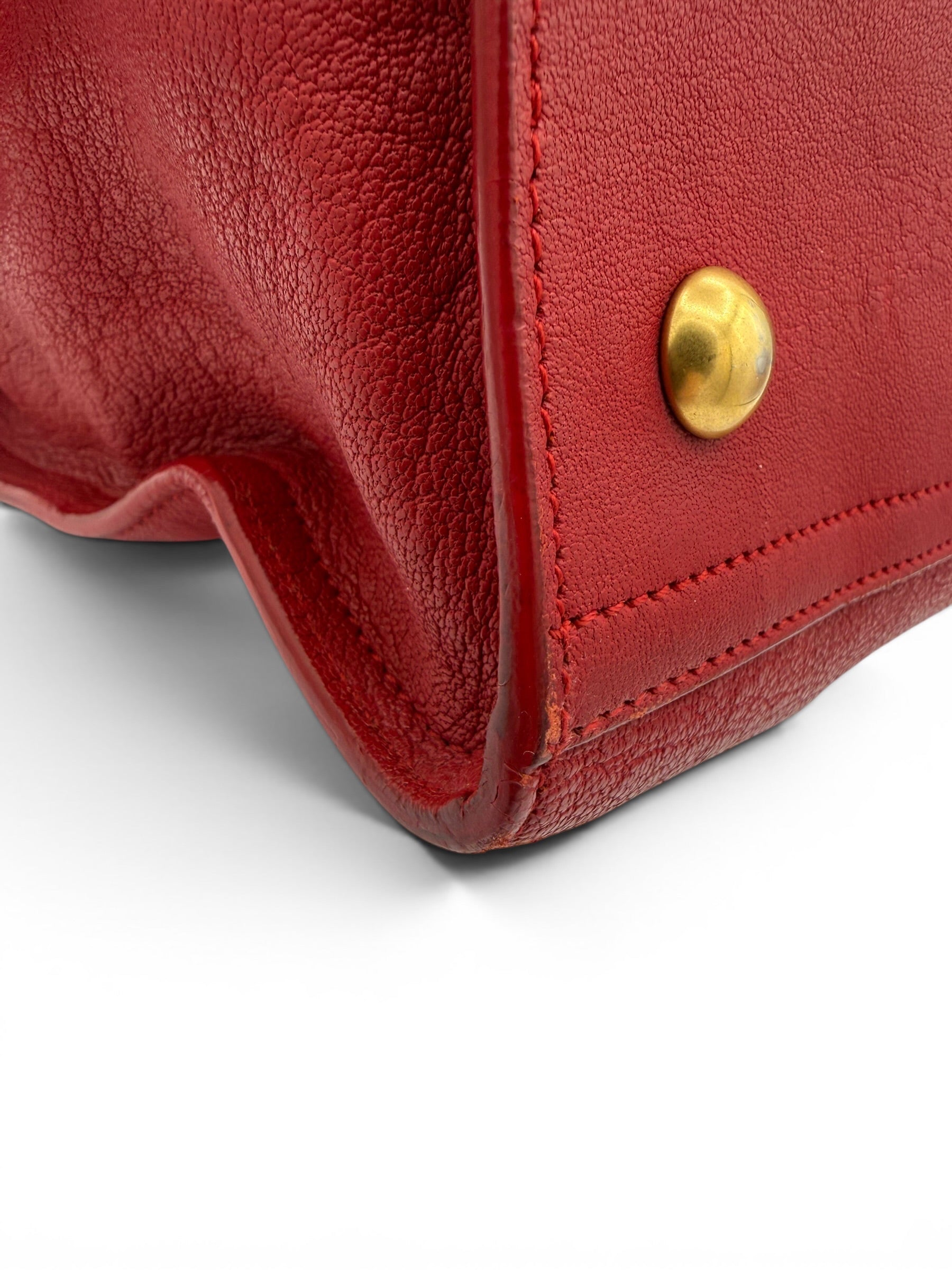 Saint Laurent Cabas ChYc Red Leather Tote w/ Gold Hardware & COA