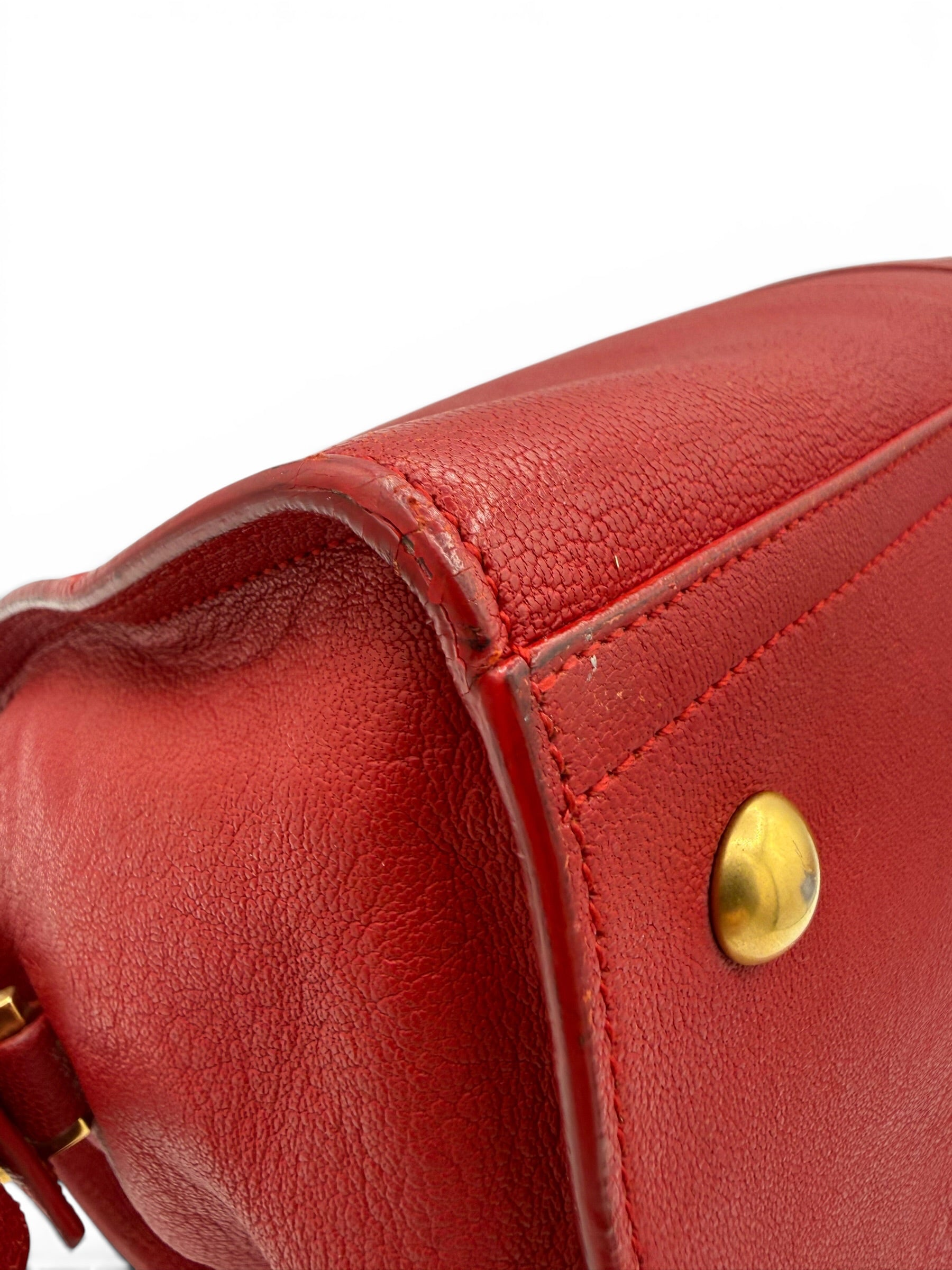 Saint Laurent Cabas ChYc Red Leather Tote w/ Gold Hardware & COA