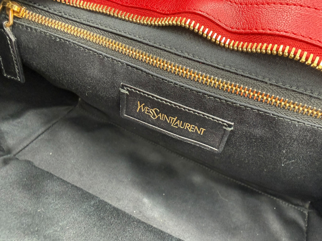 Saint Laurent Cabas ChYc Red Leather Tote w/ Gold Hardware & COA