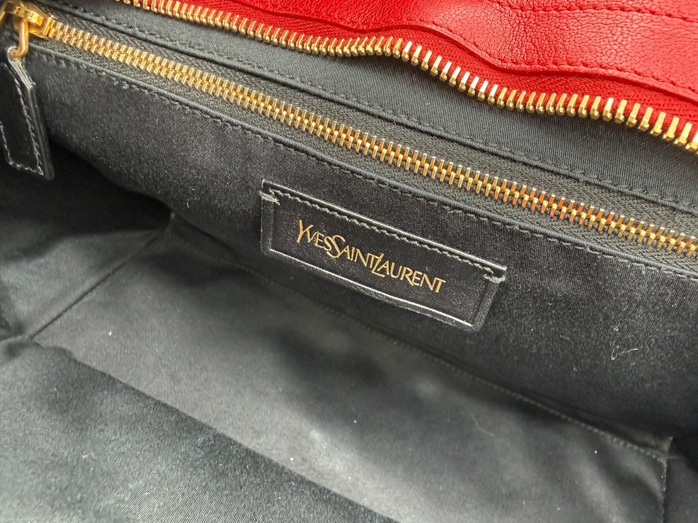 Saint Laurent Cabas ChYc Red Leather Tote w/ Gold Hardware & COA