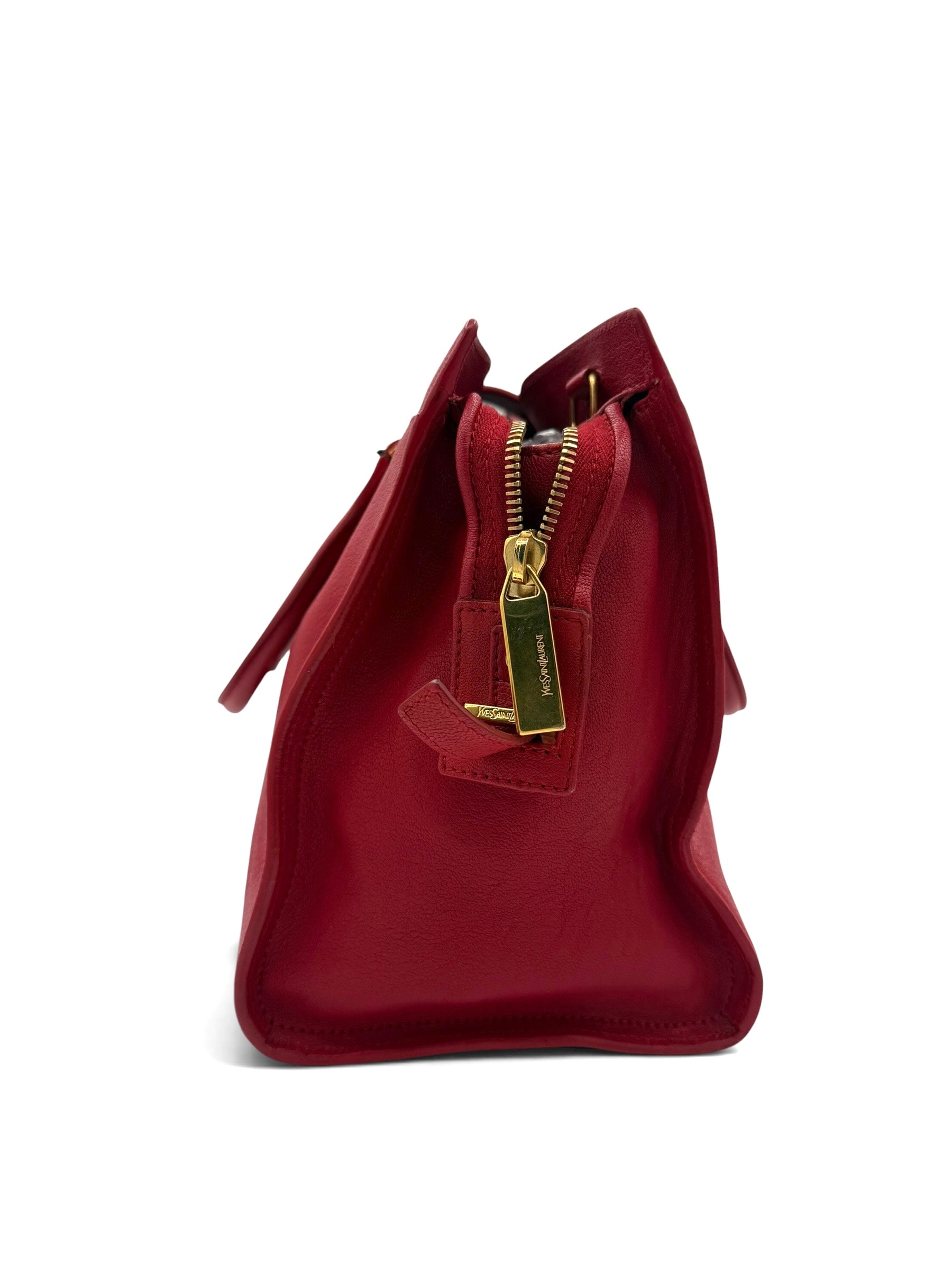 Saint Laurent Cabas ChYc Red Leather Tote w/ Gold Hardware & COA