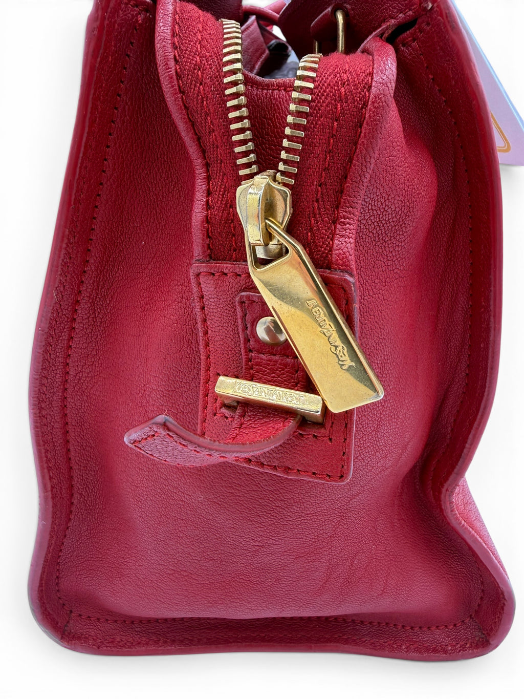 Saint Laurent Cabas ChYc Red Leather Tote w/ Gold Hardware & COA