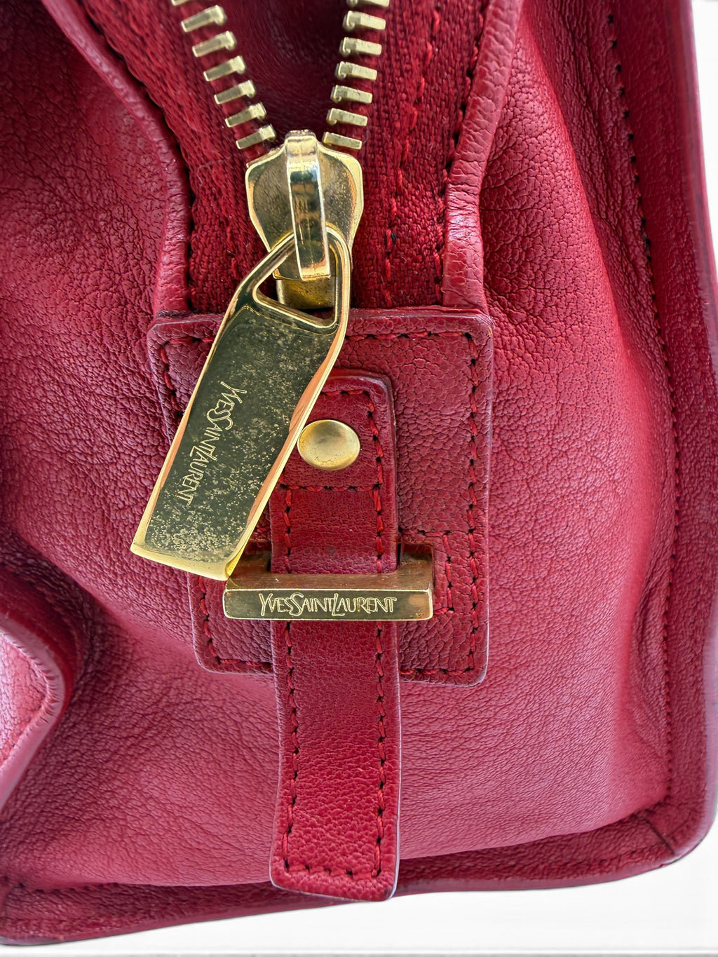 Saint Laurent Cabas ChYc Red Leather Tote w/ Gold Hardware & COA
