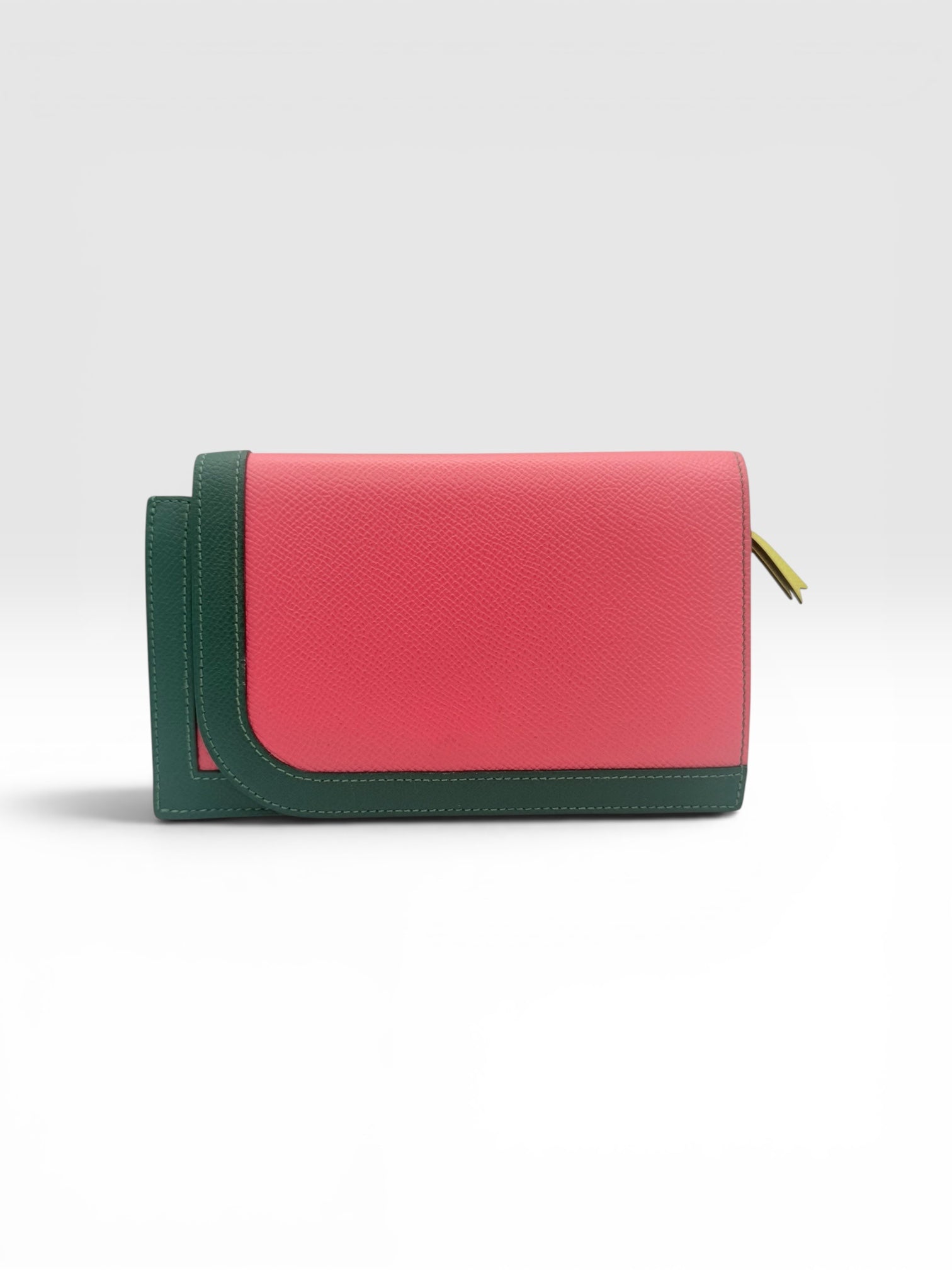 Hermès Camail Epsom Leather Bi-fold Long Wallet Pink & Green Color-block