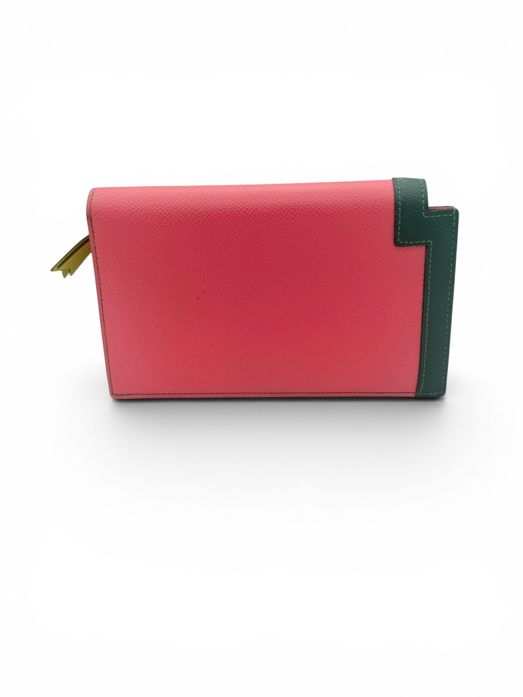 Hermès Camail Epsom Leather Bi-fold Long Wallet Pink & Green Color-block