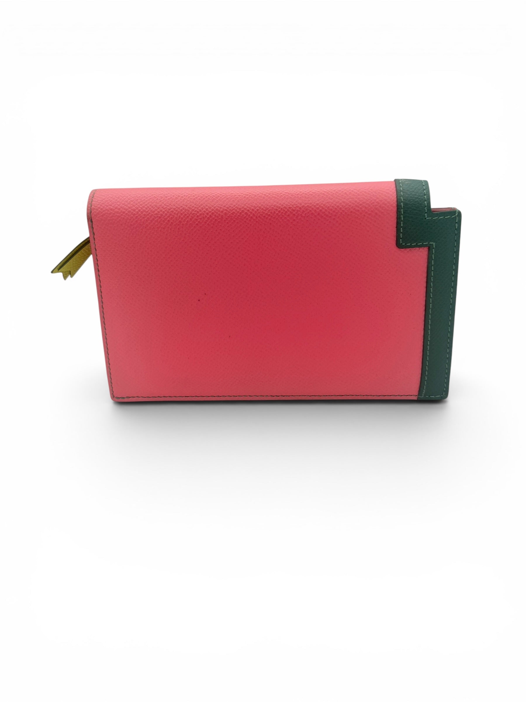 Hermès Camail Epsom Leather Bi-fold Long Wallet Pink & Green Color-block