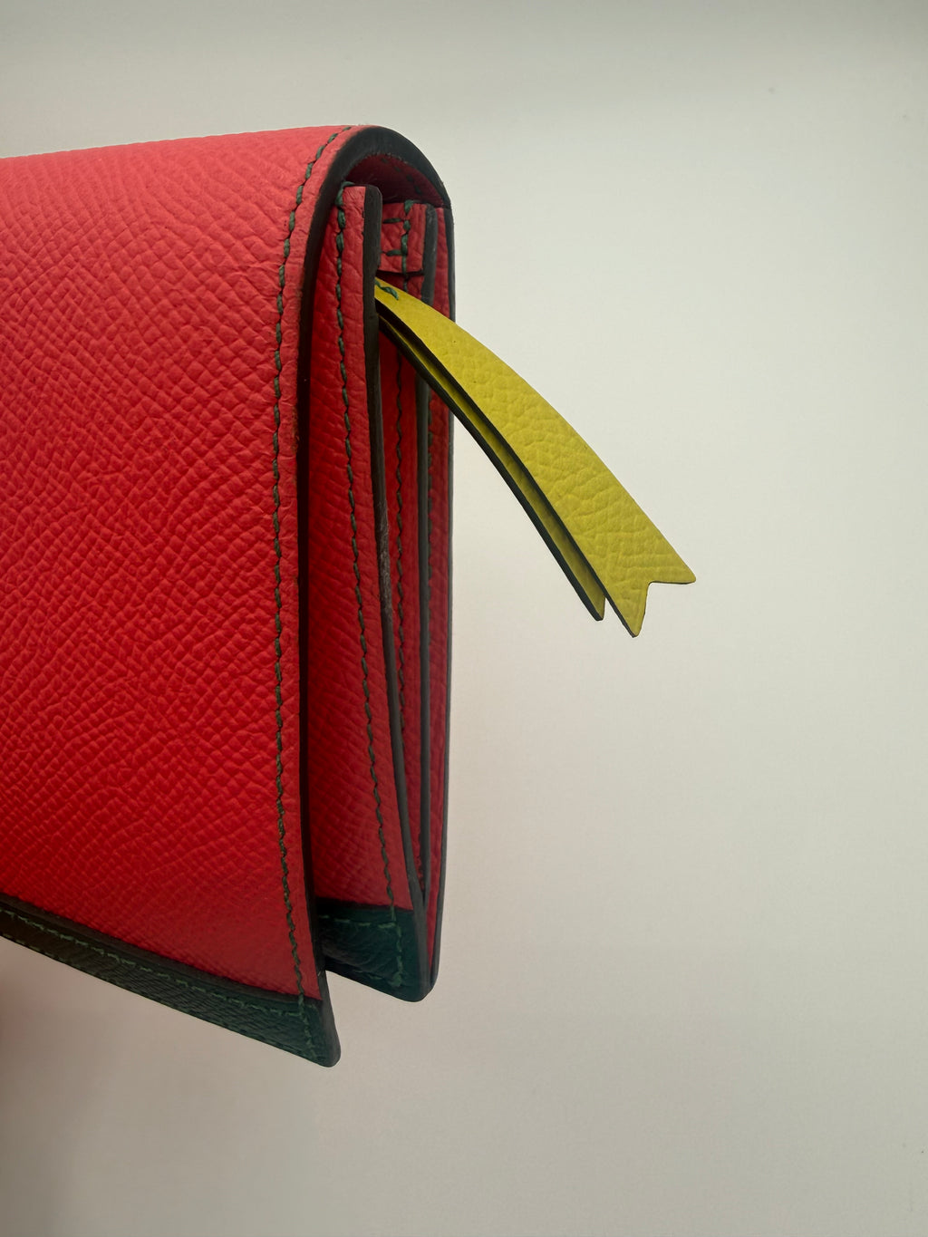 Hermès Camail Epsom Leather Bi-fold Long Wallet Pink & Green Color-block