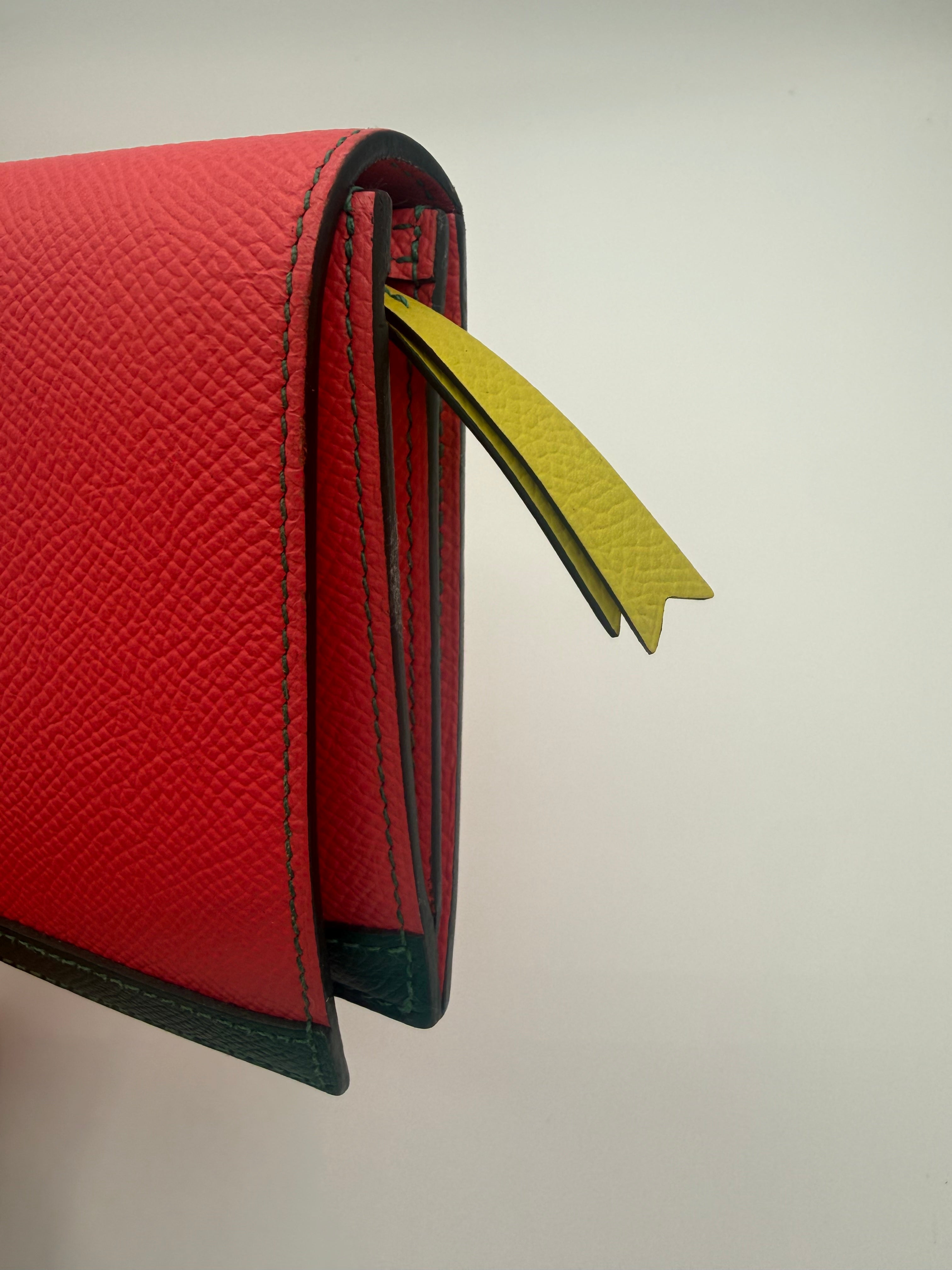 Hermès Camail Epsom Leather Bi-fold Long Wallet Pink & Green Color-block